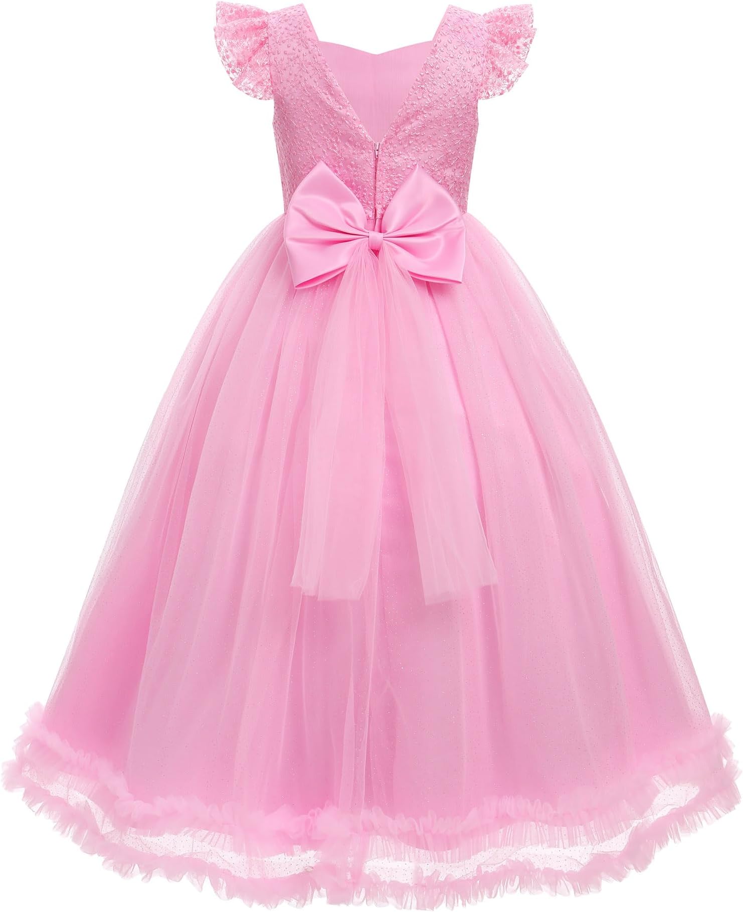 Flower Girl Formal Wedding Maxi Dress Flutter Sleeve Junior Bridesmaid Outfits Tween Pageant Tea Party Ball Gown