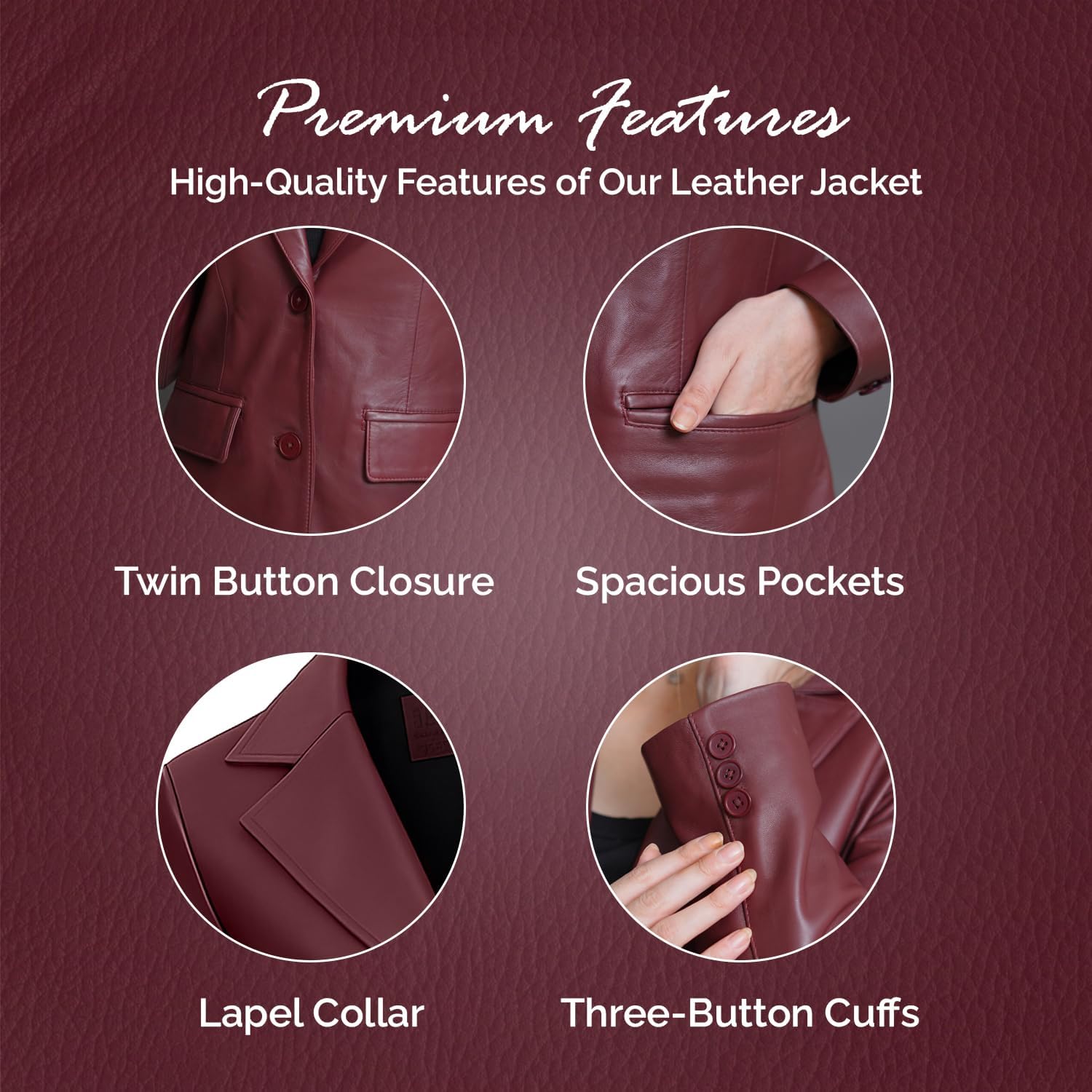 Lambskin Leather Blazer Women – Premium Women Leather Jacket with Notched Lapel, Lo... - Image 3