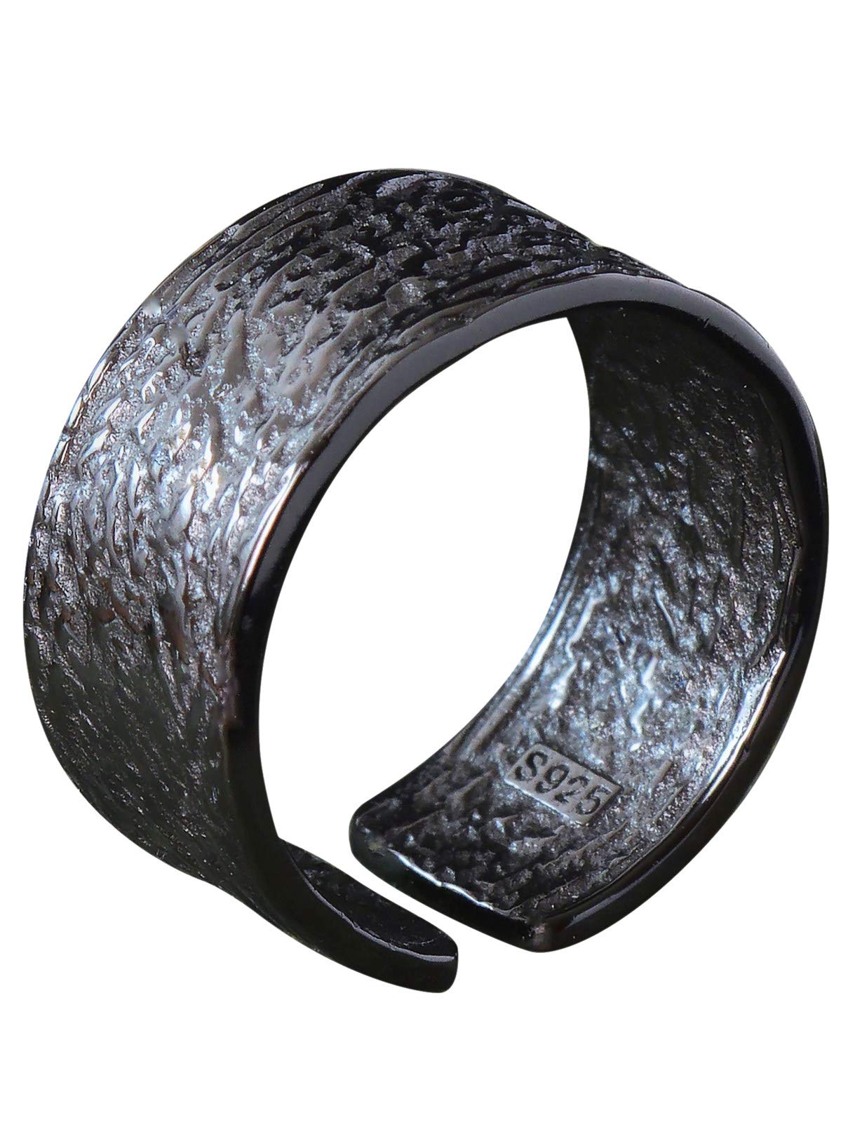 NicoWerk Anillo de plata para mujer de plata de ley 925, ancho, sencillo, estrecho, negro, con estructura ajustable, abierto, SRI621