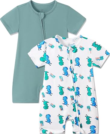 JunNeng 2pcs Baby Boy Footless Sleeper,Rayon from Bamboo Romper with 2 Way Zipper Short Sleeve Infant Summer Outfit