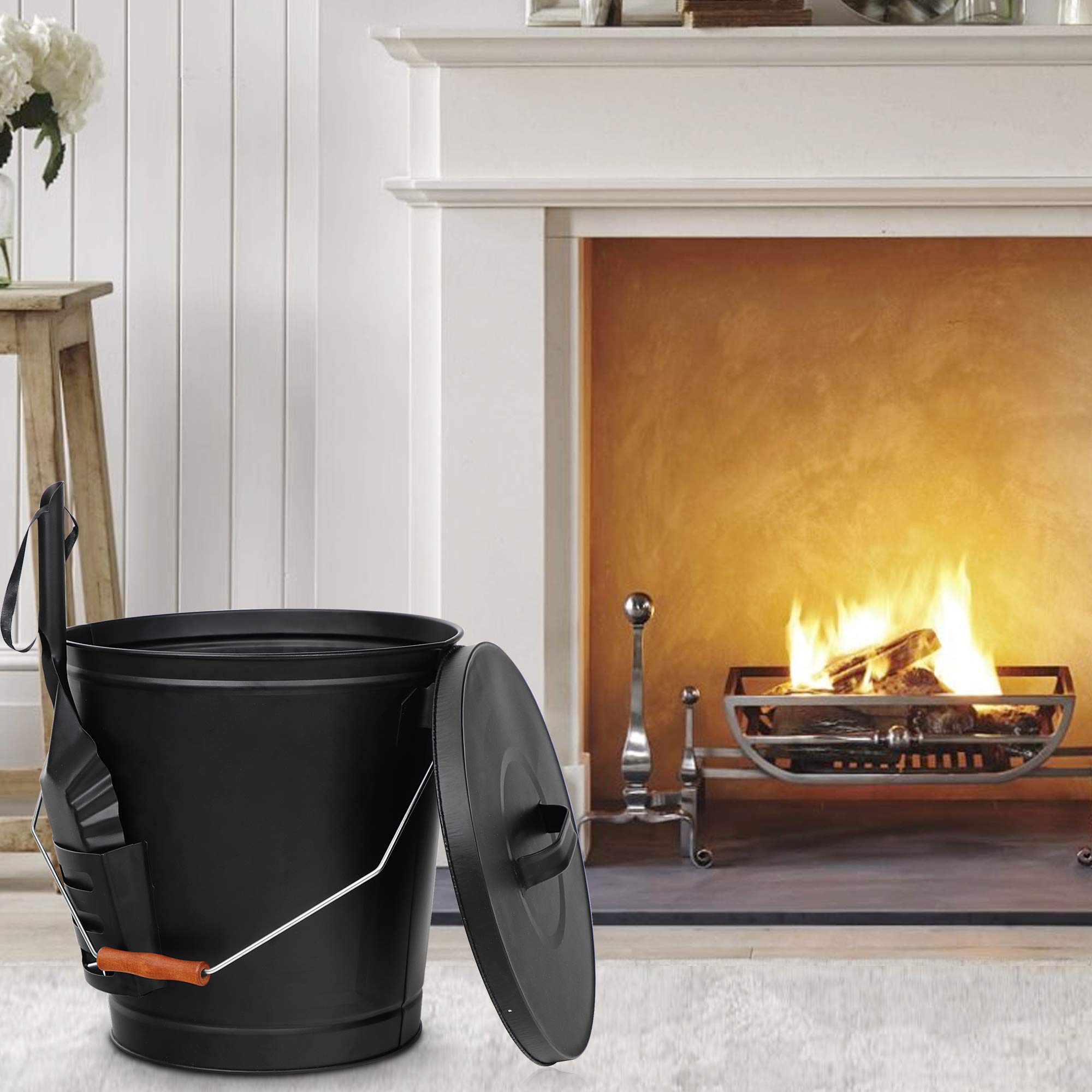 Buy LEMY Round Metal Ash Bucket with Shovel 5 Gallon Capacity Household Fire Pits Ash Container