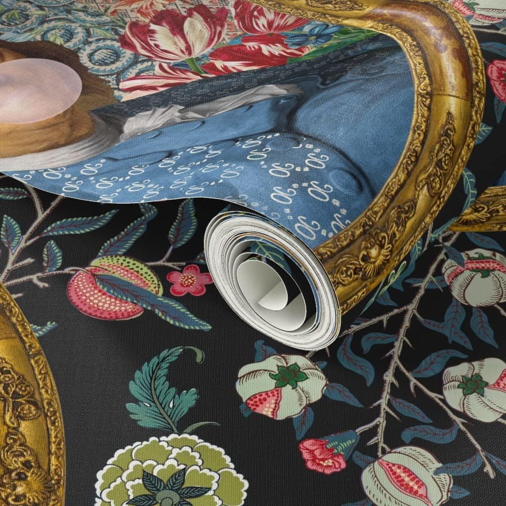 Spoonflower Peel & Stick Wallpaper 3ft x 2ft - Bubblegum Ben Franklin President Floral Print Charcoal Novelty Custom Removable Wallpaper