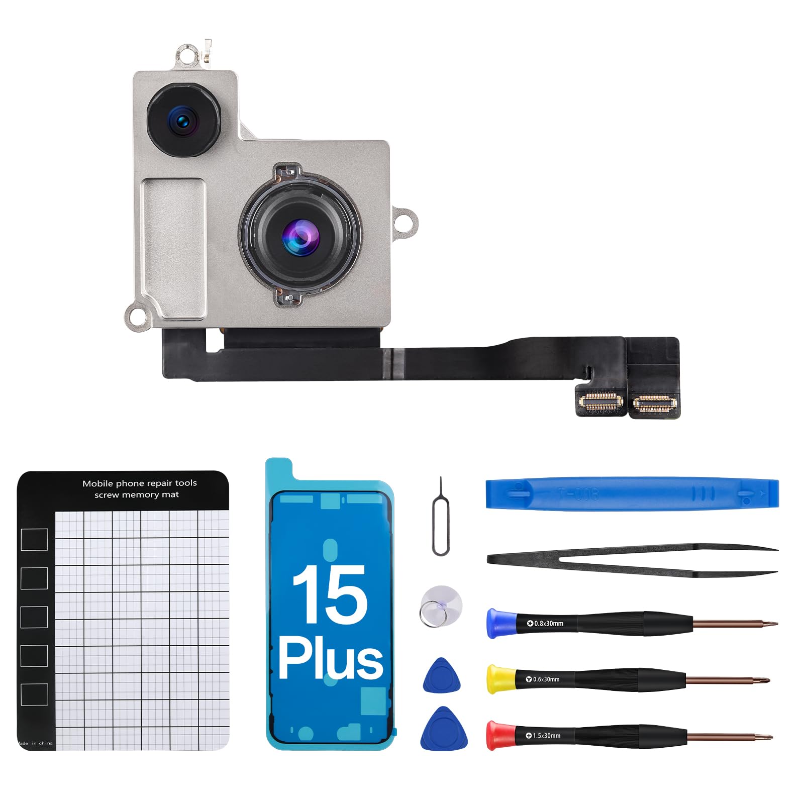 para iPhone 15 Plus Cámara de repuesto de cámara trasera 48MP HD Video HDR Foto Cámara principal Flex Cable Lente Módulo Ensamble