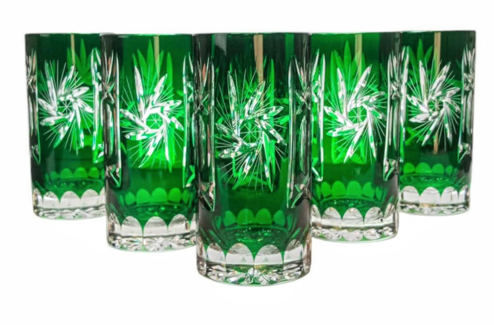 MaRika Kryształowe szklanki do wody i szklanki do picia 320 ml – szmaragd, ręcznie zdobione eleganckie szkło – zestaw 6 sztuk w opakowaniu prezentowym, idealne na co dzień i jako prezent