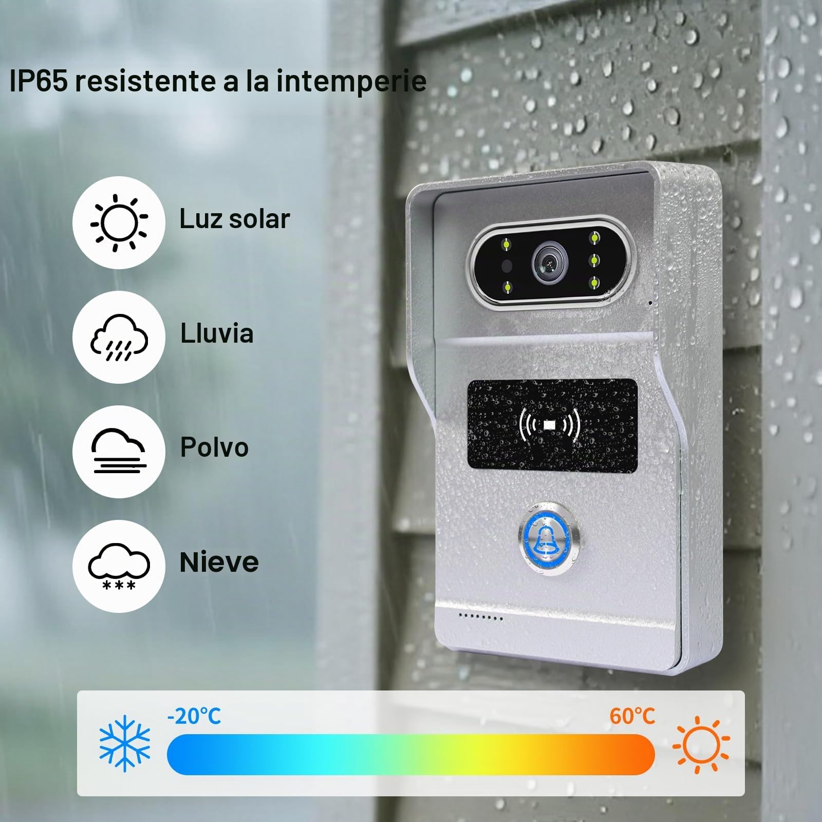2 Hilos Videoportero WiFi Sistema de Intercomunicación 1080P, Timbre de Video y Pantalla Táctil de 7 zoll con Cable, Desbloqueo RFID &Tuya, Visión Nocturna, IP65, Grabación