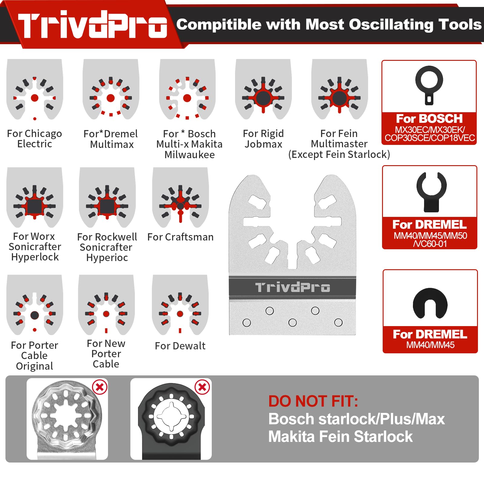 TrivdPro - Herramienta de extracción de lechada para herramienta oscilante, 15 piezas, herramienta de extracción de lechada de carburo, cuchillas oscilantes multiherramienta de diamante para azulejos