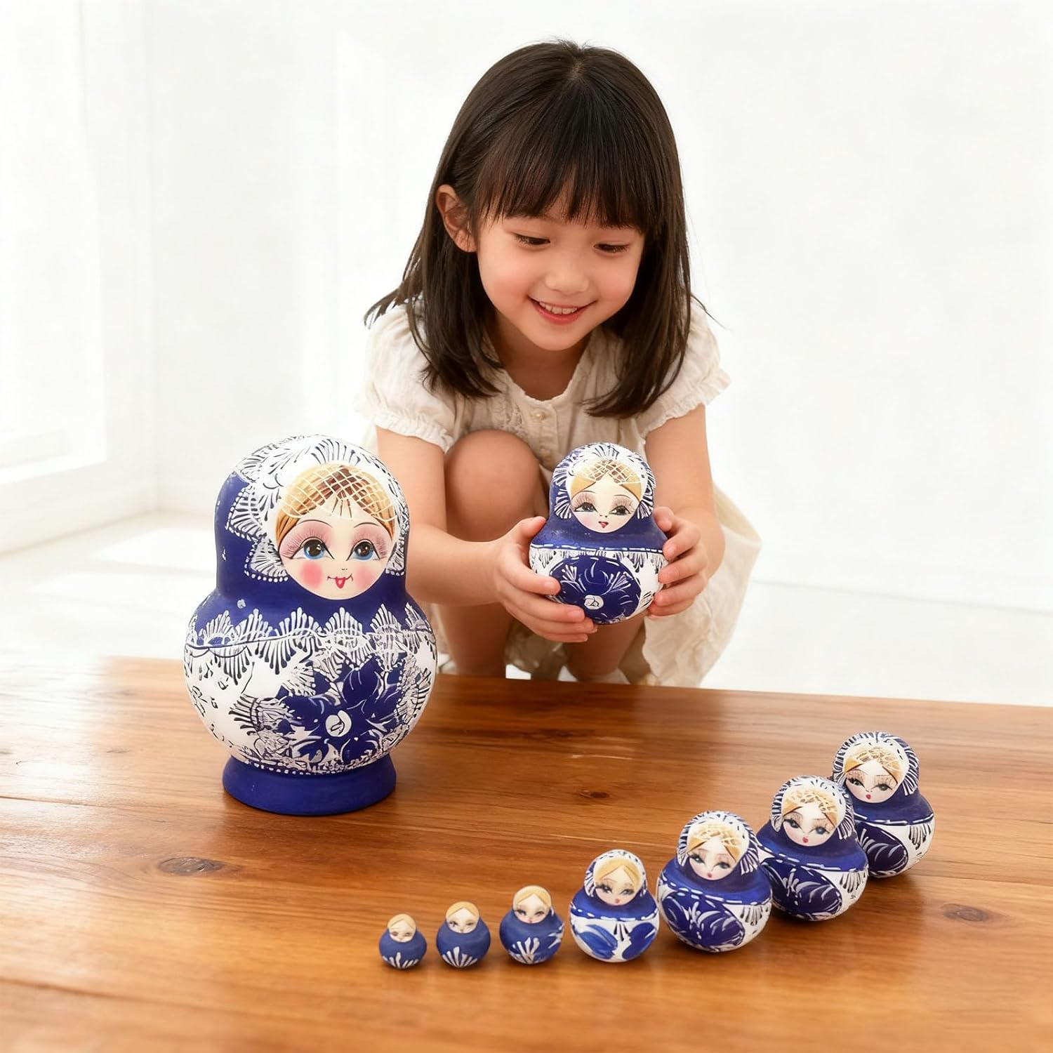 and White Porcelain Pattern Matryoshka Russian Nesting Dolls 10 Layers Handpainted Craft Traditional Russian Stacking Dolls