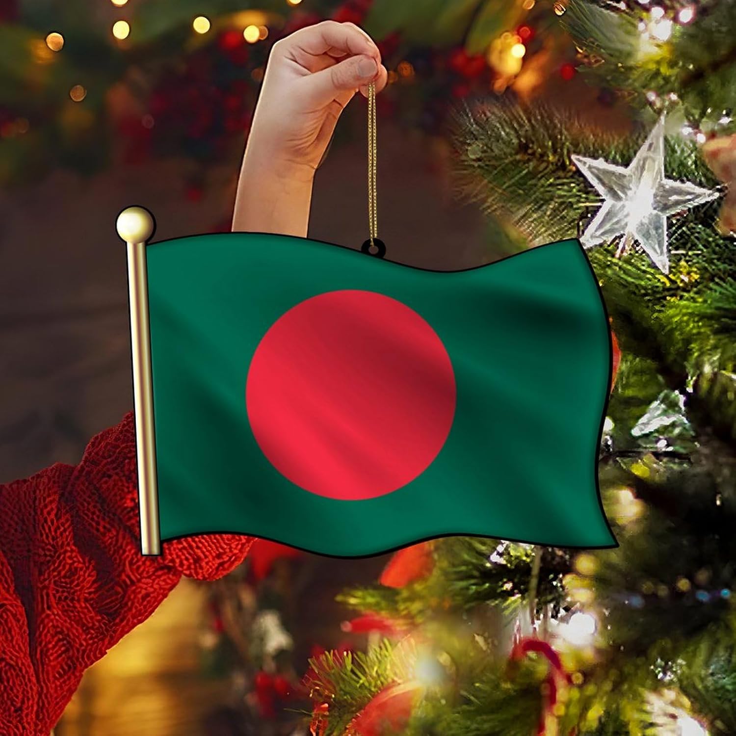 Customize Christmas Ornaments - 3" Ornaments 2 Sides with Text Bangladesh Flag Hanging Accessories for Car House Warming 2024 Popular Country City Souvenir Xmas Gifts for Newborn Baby Home Decor image 5