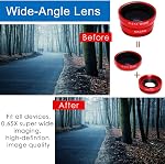 KINGMAS 3 in 1 Universal Fish Eye Lens, Macro Clip Lens Wide-Angle Camera Lens Kit for iPad iPhone Samsung Android and Most Smartphones (Red)