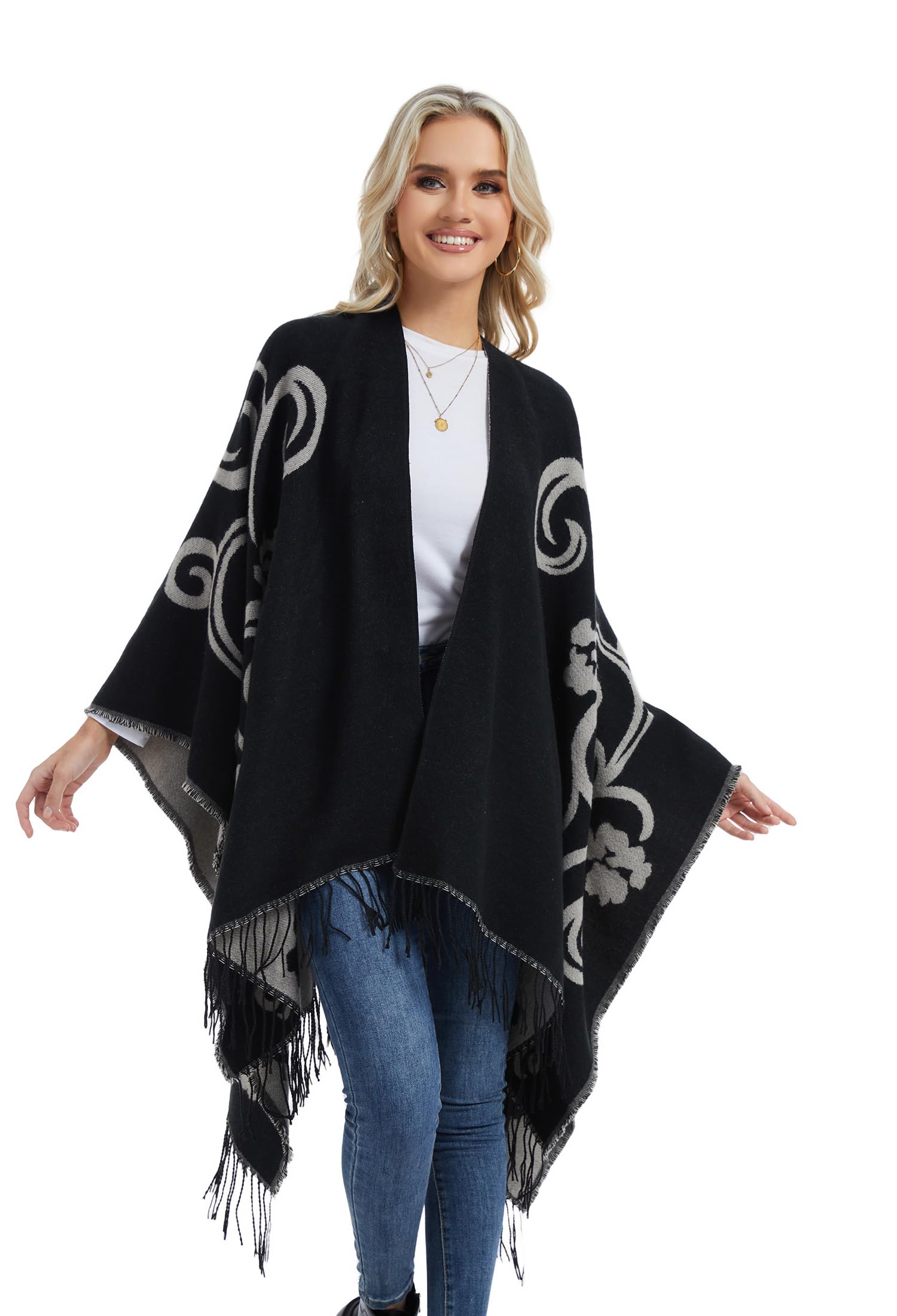 Châles Femme, Poncho Cape Cardigan Ouvert Doux, Pull Écharpe Oversize pour Soirée, Mariage, Fête, Voyage