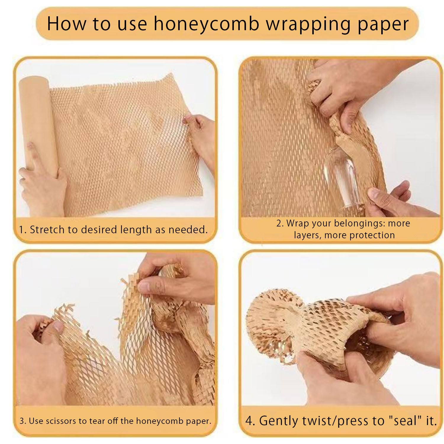 Rouleau de papier d'emballage en nid d'abeille Alternative au papier bulle pour déménagement 38 cm x 30 m pour déménagement, emballage de déménagement et emballage cassable Alternative au papier bulle