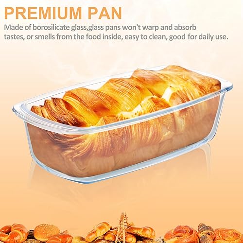 Miniatura 5 de M MCIRCO Juego de 6 moldes para pan de vidrio con tapas, sartén para pastel de carne con tapas herméticas, molde para pan, pasteles, pasteles, fácil