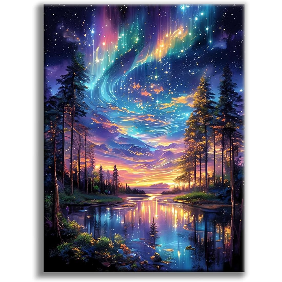 Starry Night Stamped Cross Stitch Kits for Adults - Lake Tree Embroidery Kits for Beginners Adults,11 CT Patterns Dimensions Counted Cross Stitch Kits for Adults Arts Craft 12x16 inch-image-12