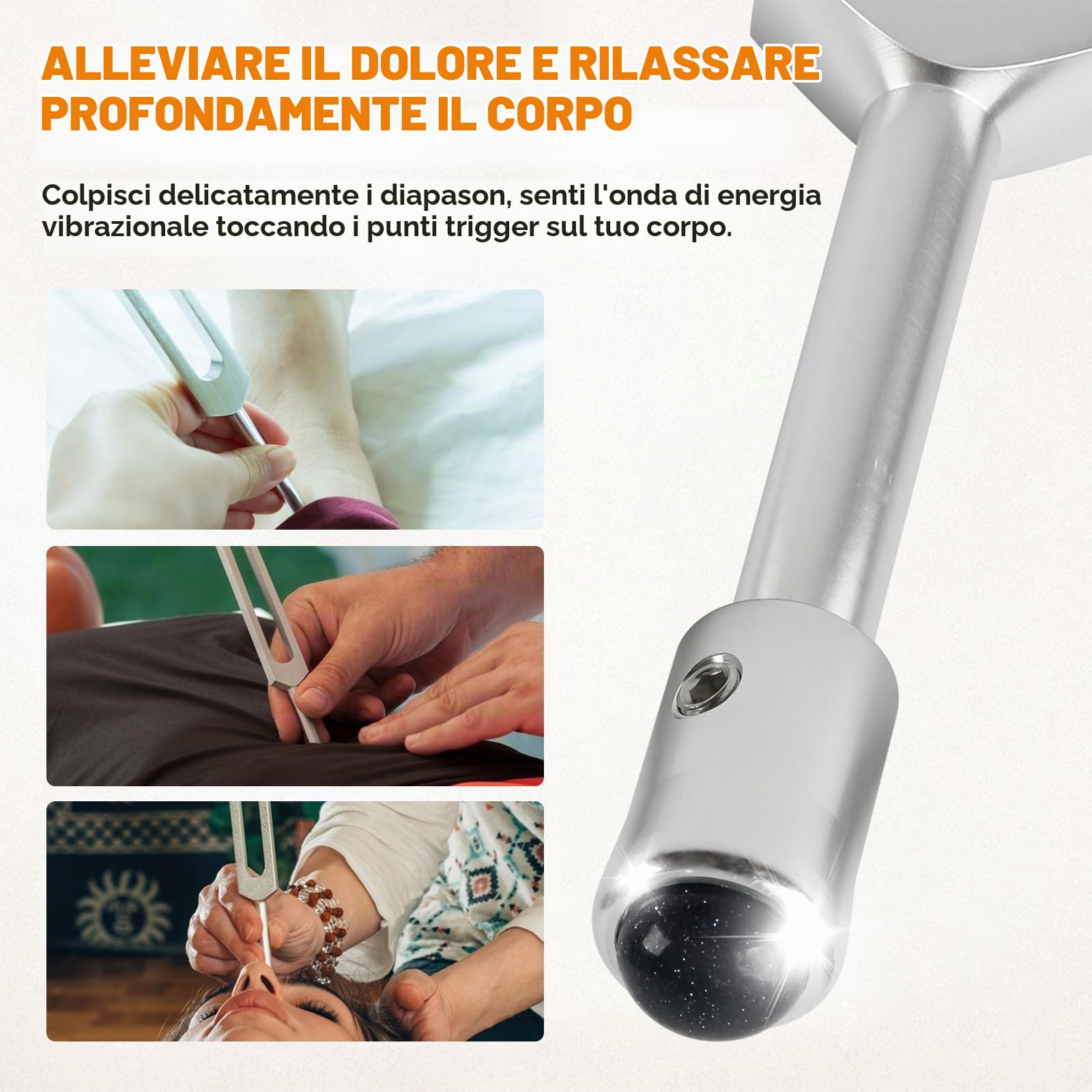 Diapason per la Guarigione 128 Hz, 256 Hz, 512 Hz, 3 Diapason per Chakra con Cuscinetti in Cristallo, Mazzuolo e Attivatore per Meditazione, Terapia del Suono e Armonizzazione del Biocampo
