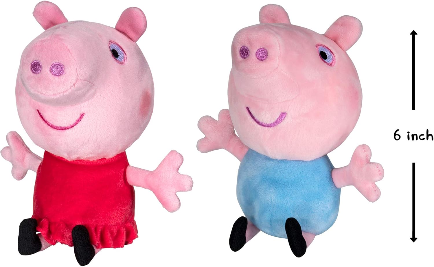 Peppa Pig and George Squeeze & Squish Plush Set, 6" – Soft & Cuddly Stuffed Animals - Toy Gift for Kids