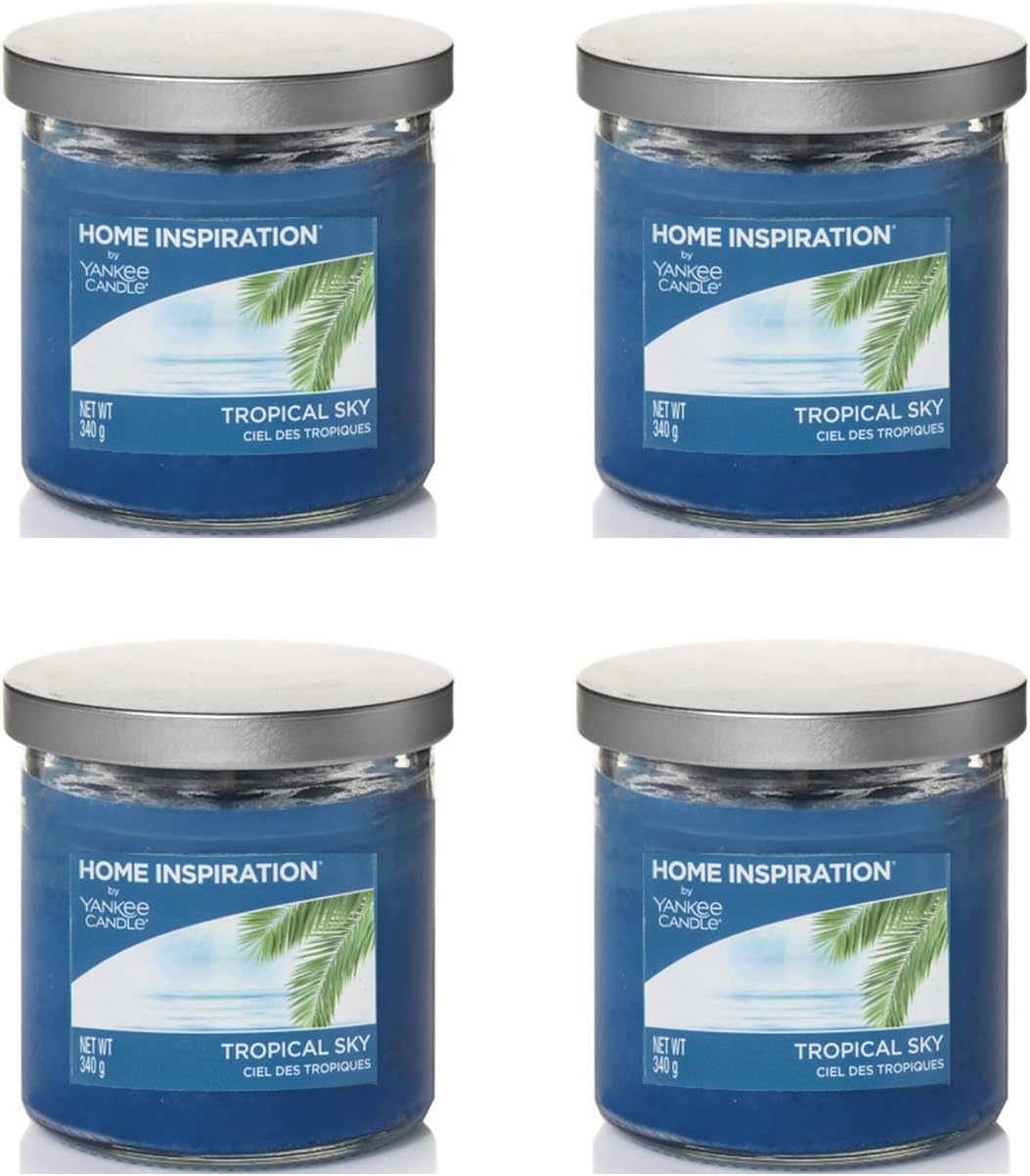 Home Inspiration by Yankee Candle (Pack of 4) Tropical Sky home fragrance aromatherapy luxury scented perfumed Candle Glass Jar with Lid - Approx. burn time 40 hours - 2 wicks