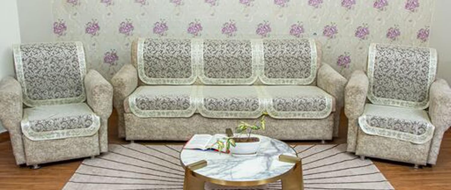 IM FAB Net 5 Seater Sofa Cover Set(Sofa Cover 5 Seater, Glossy Gold