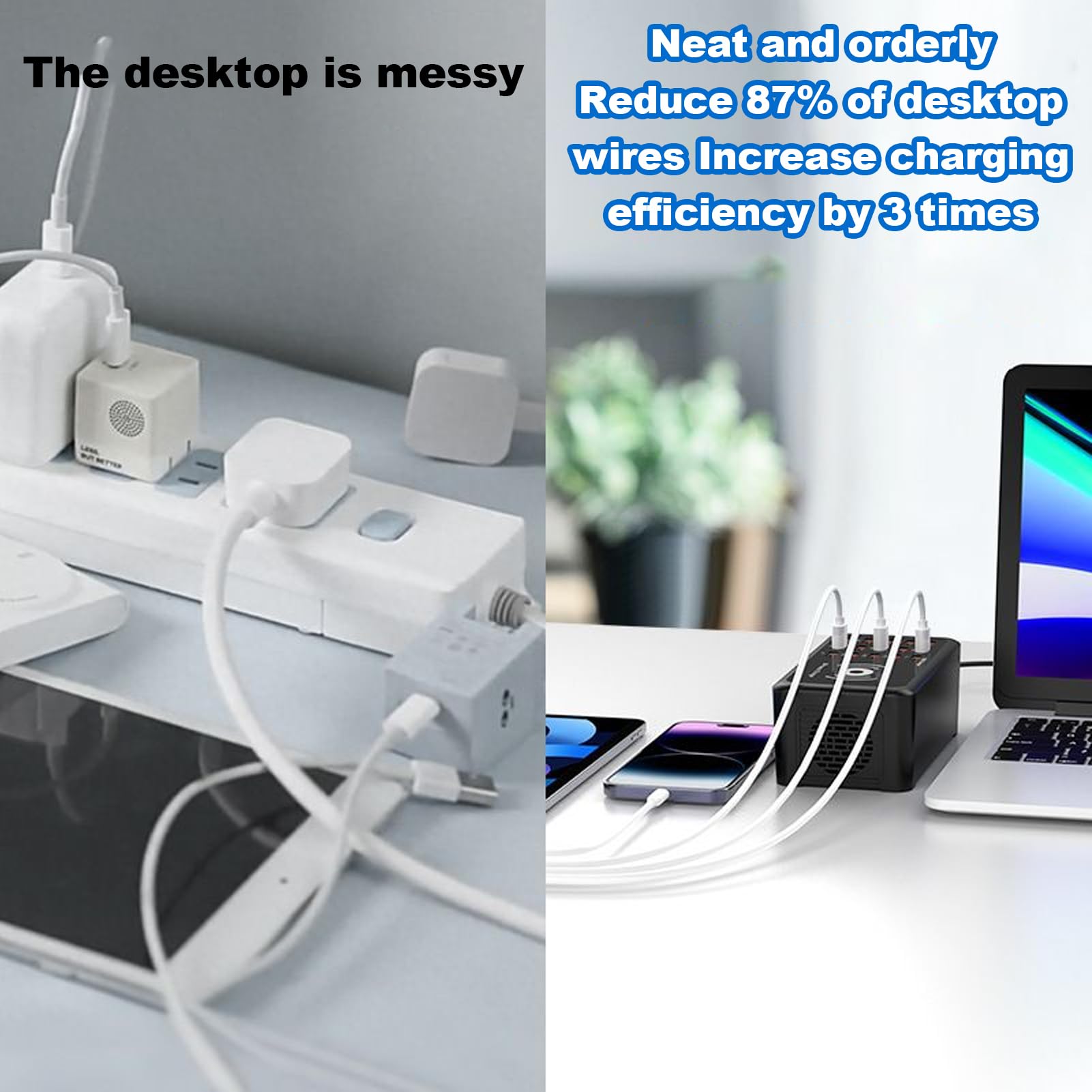 Estación de Carga para Múltiples Dispositivos Adaptador de Alta Velocidad | Base de Carga USB Multipuerto de Viaje Para Hogar Oficina Viaje Negocio Escritorio Residencia Electrónicos
