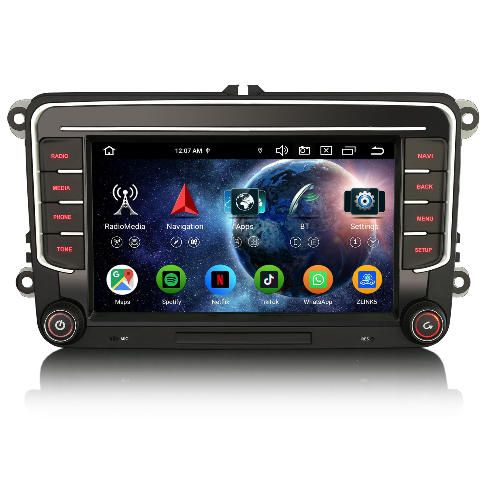 7 Zoll 8-Kern 4GB+64GB Android 14 Autoradio mit GPS Navi für VW Crafter Amarok Caddy Polo 6R Transporter T6 Skoda Yeti Bluetooth CarPlay Android Auto WiFi 4G DSP DAB+ OBD2 USB DVB-T2 Canbus OPS SWC
