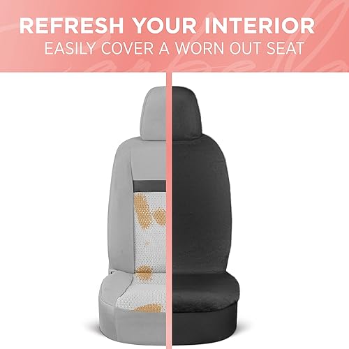 Miniatura 7 de Carbella Fundas de asiento de coche de oveja negra, paquete de 2 fundas de asiento delantero de piel sintética para automóviles con tacto suave y
