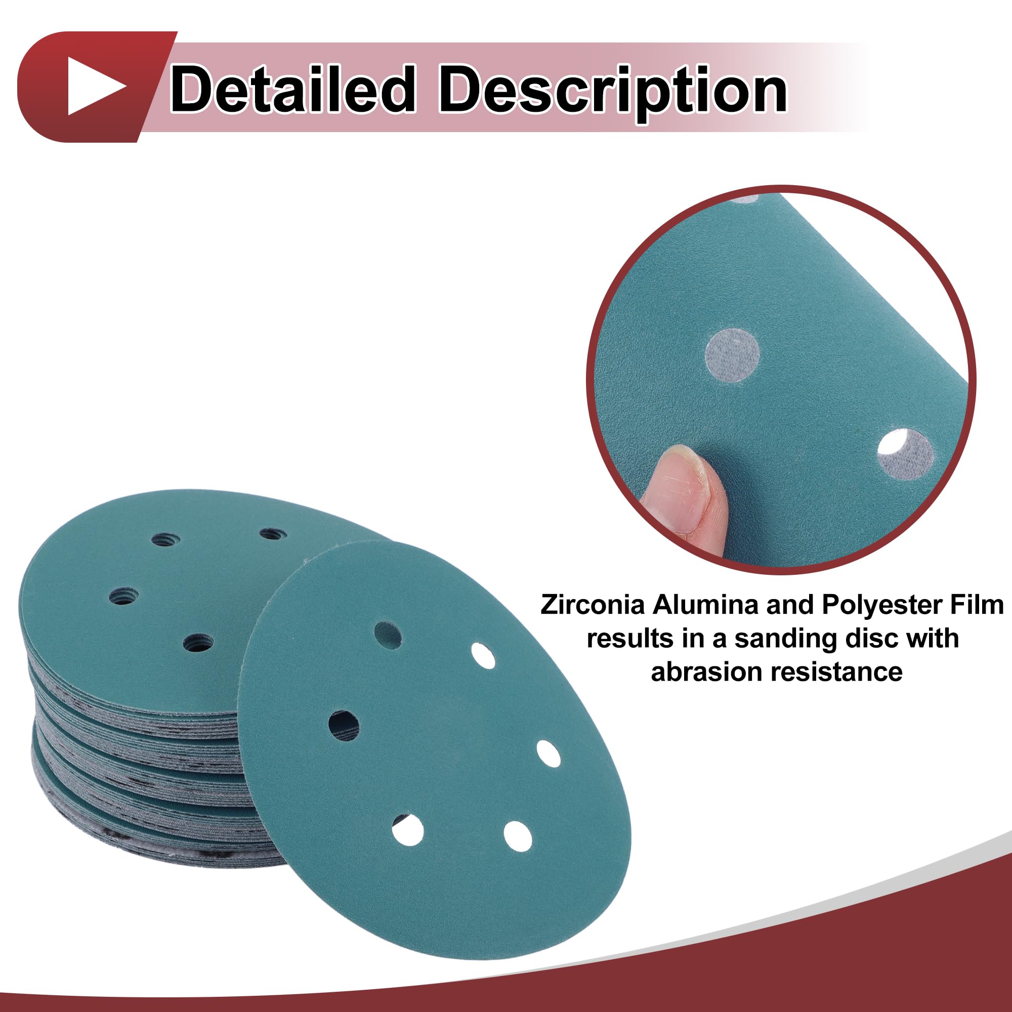 HEROFFIX 50 Pcs Car Wood Sanding Discs Smoothing Hook & Loop Sandpaper for Woodworking Automotive Refinishing 5.91" 7 Hole 220 Grit Blue Zirconia Alumina - Image 3