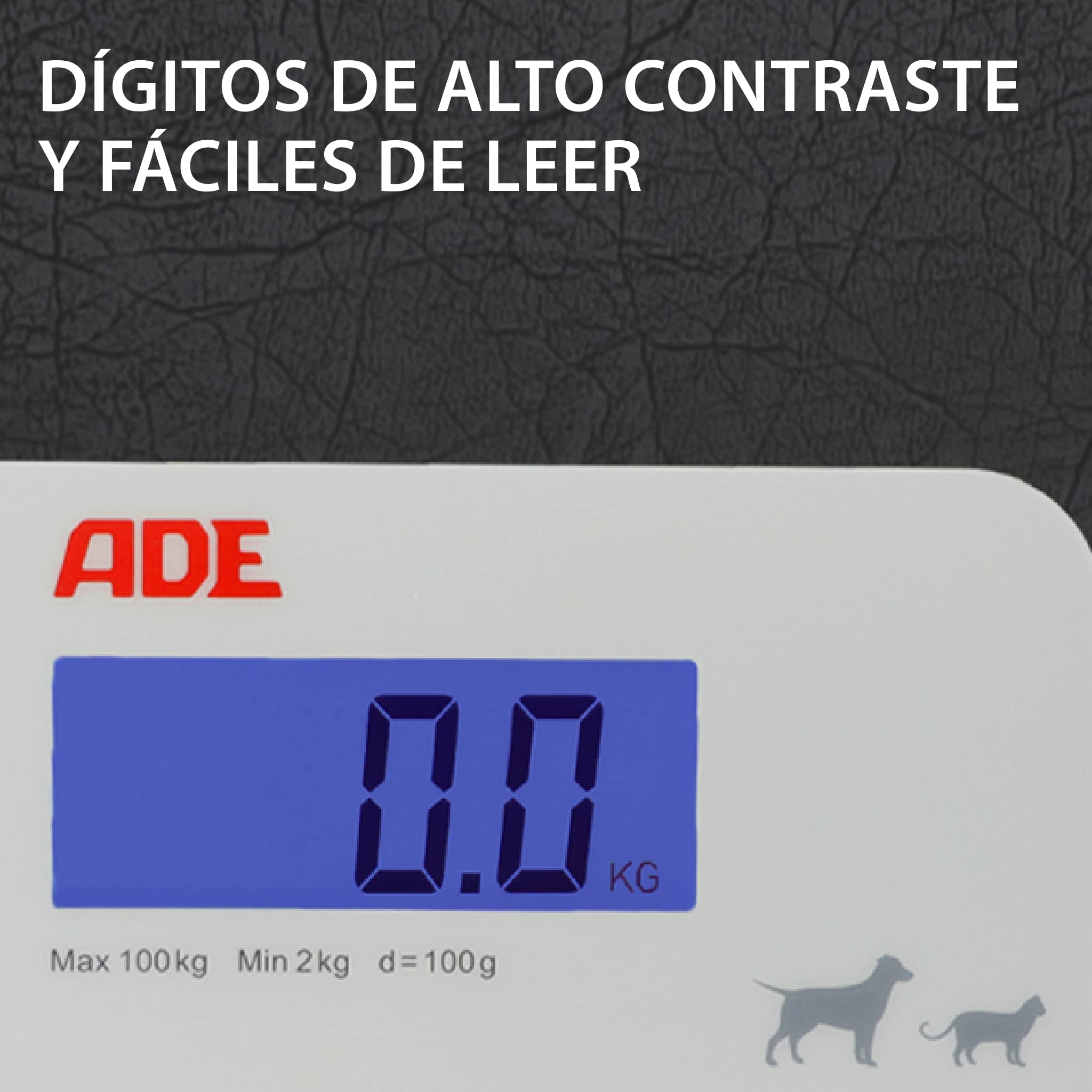 ADE Báscula digital para mascotas de hasta 100 kg | báscula para perros grandes XL | extra ligera y plana | superficie que no daña las patas | también para gatos y animales pequeños
