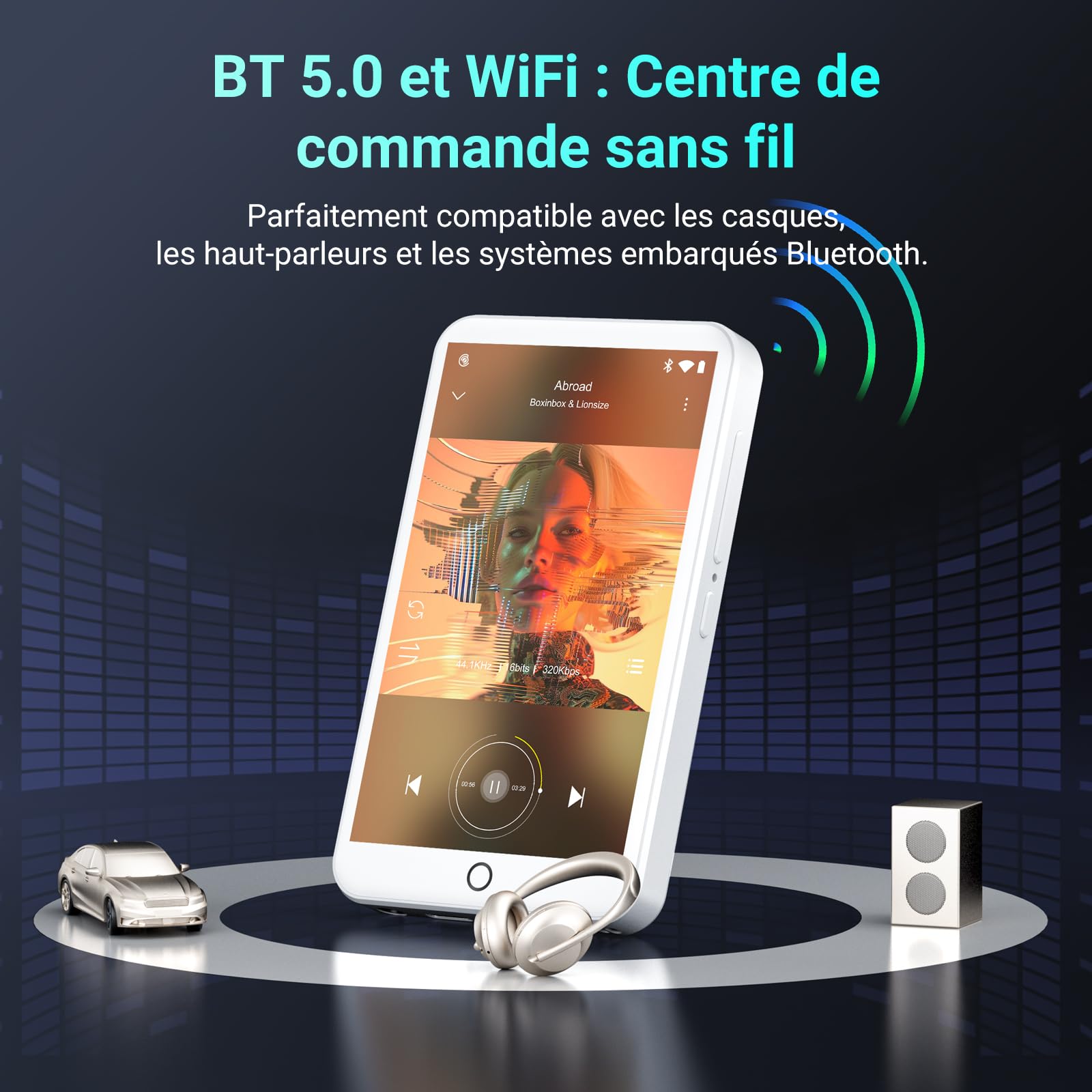 Lecteur MP3 Bluetooth WiFi Android 13 Écran Tactile 4" 3 Go RAM 32 Go ROM Radio FM