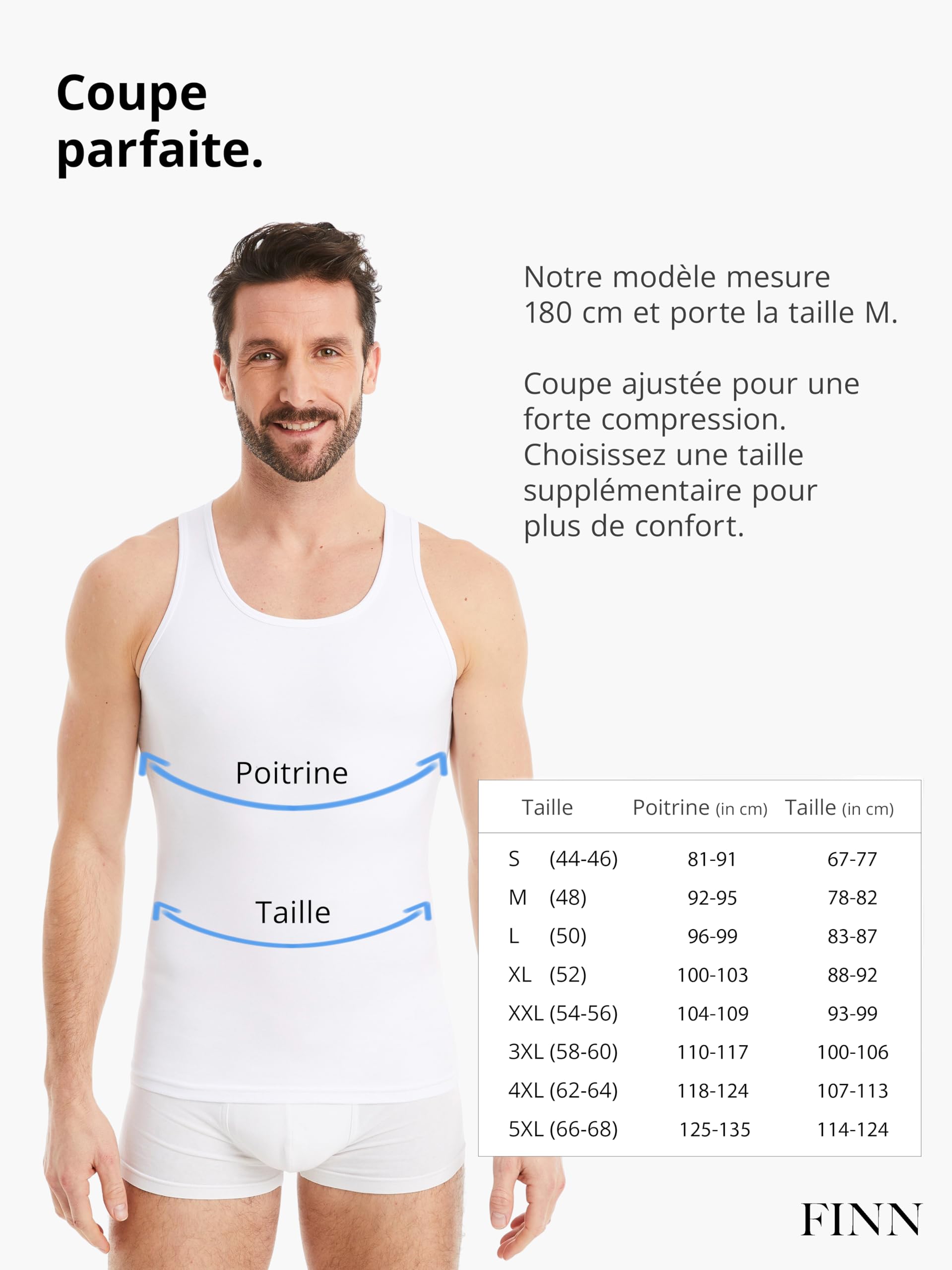 FINN débardeur modelant pour Hommes - Maillot de Corps Shapewear sans Manches en Coton - sous-Maillot de Compression Body Shaper pour Un Ventre Plus Plat