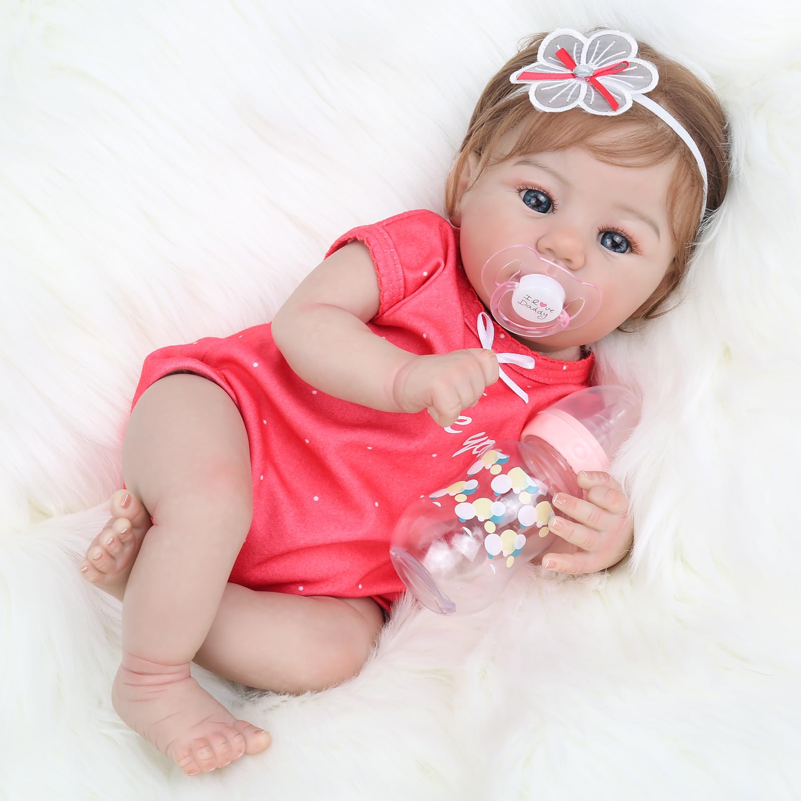 Muñecas realistas de bebé recién nacida de 18 pulgadas, bebé real con cuerpo suave y pesado, juego de regalo de muñecas Reborn de la vida real para niños a partir de 3 años 8