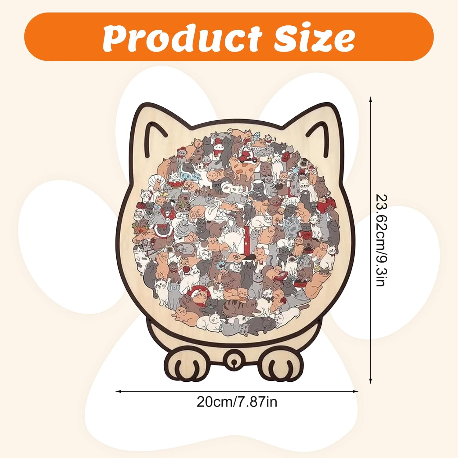 135-Piece Morandi-Colored Cat Shaped Wooden Jigsaw Puzzle, Wooden Cat Puzzle for Adults, Family Education Game，Home Decor
