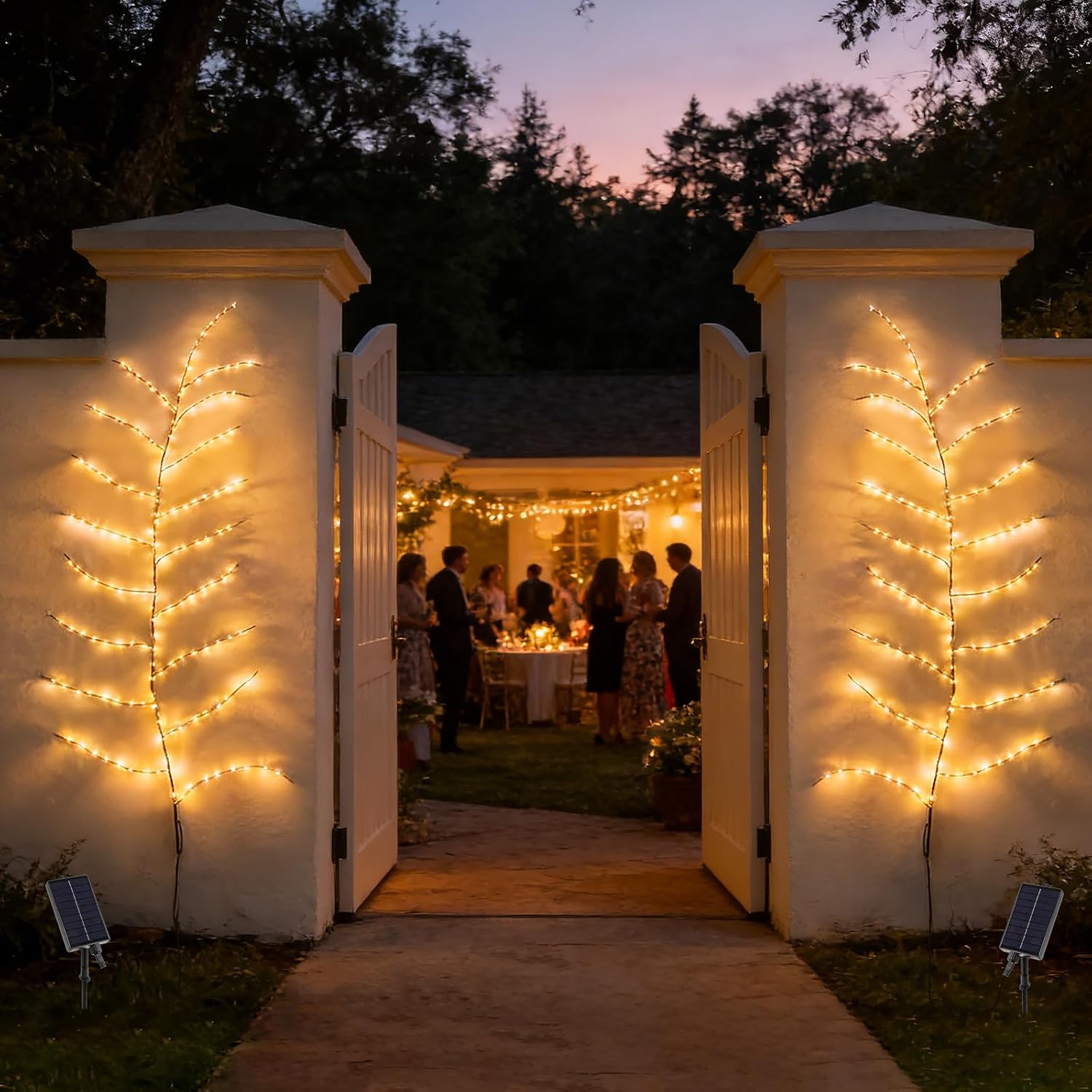 GOESWELL Solar Willow Vine Lights: 7.6ft Outdoor Wall Decor Light with Remote Control for Garden Fence Window Porch Patio Decoration - Waterproof Warm White LED Tree Light Lighted Vines for Balcony