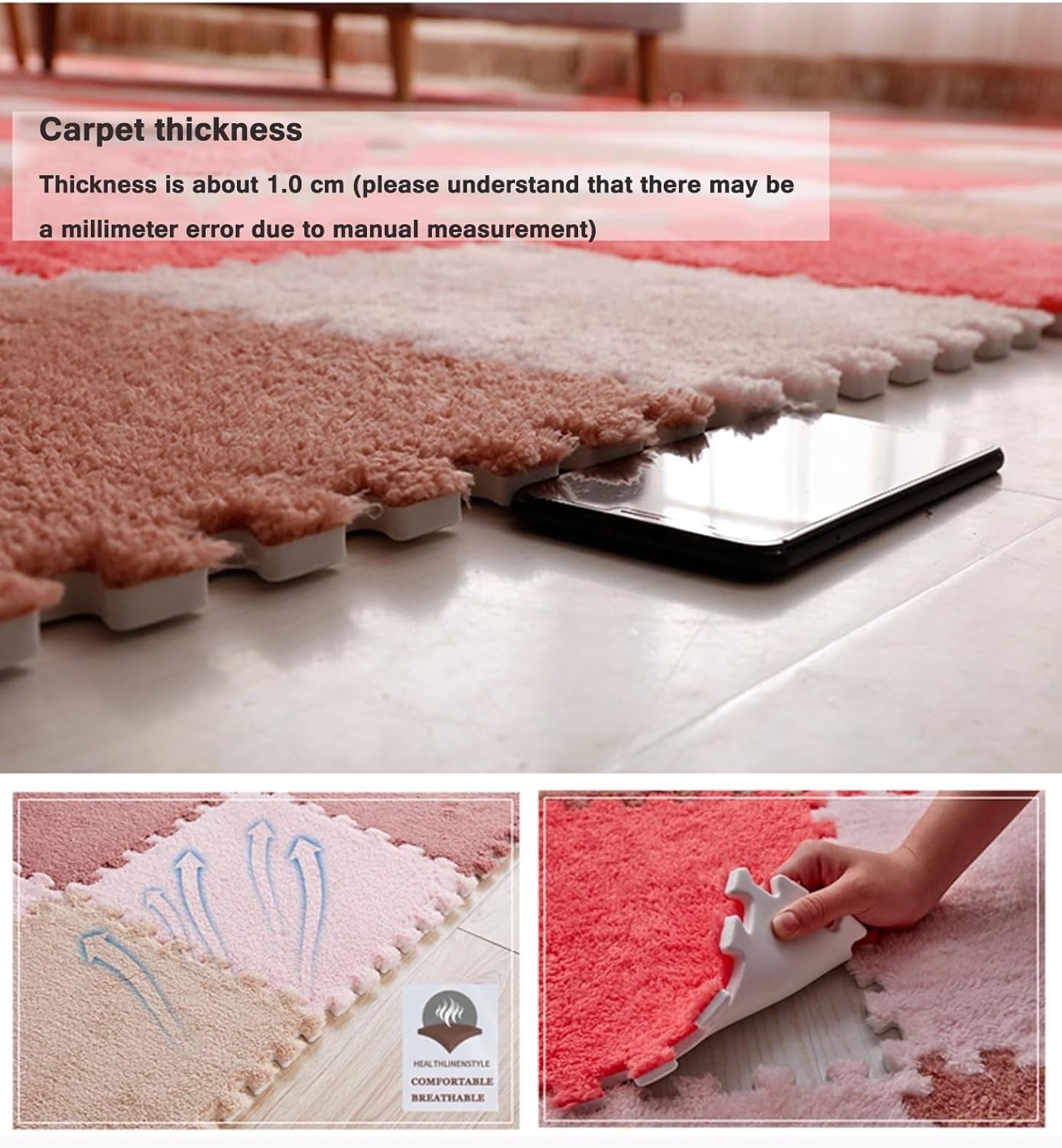 30pcs Square Jigsaw Puzzle Carpet, 20x20 in Interlocking Foam Carpet Tiles with Border, Plush Puzzle Floor Mat(Red+Black)