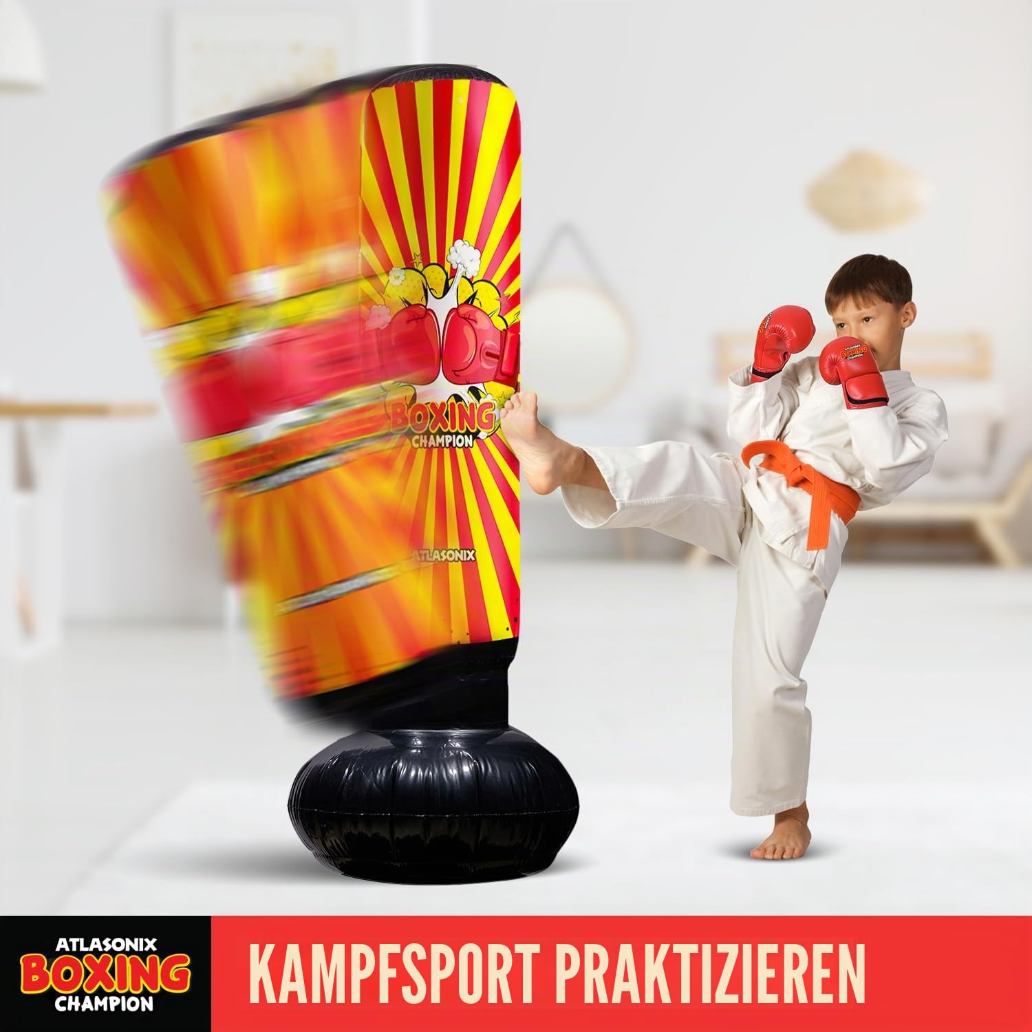 Aufblasbares Boxspielzeug für Jungen Alter 4-8-12, Stehender Kick-Dummy, Karate-Taekwondo-Ausrüstung, lustiges aktives Spiel, Geburtstagsfeier für Kinder, langlebiges Box-Set