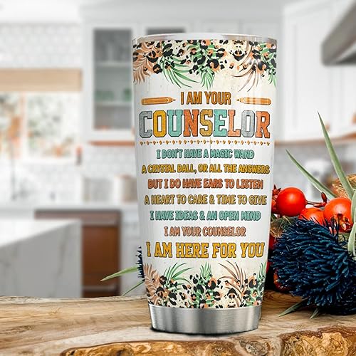 Miniatura 5 de 4LIEUBASMI Vaso de 20 onzas para consejero escolar, semana de agradecimiento al consejero, moderno multicolor con estampado de letras de arco iris,