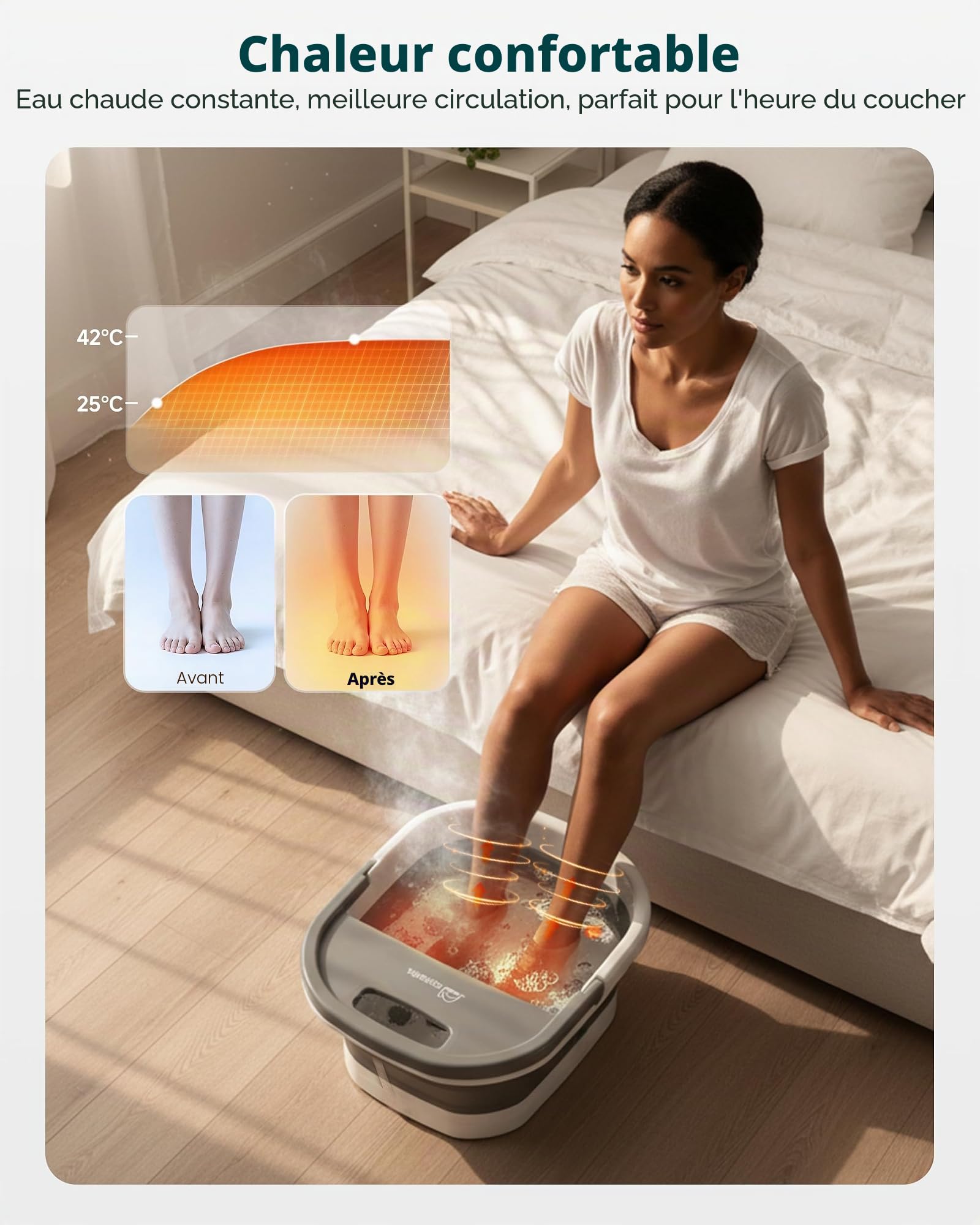Snailax Bain de Pieds Massant Chauffant, Bain de Pieds Électrique Pliable avec Bulles et Massage Vibrant, Température Réglable de 25 à 42°C, Spa pour les Pieds, Cadeau pour Femme et Homme