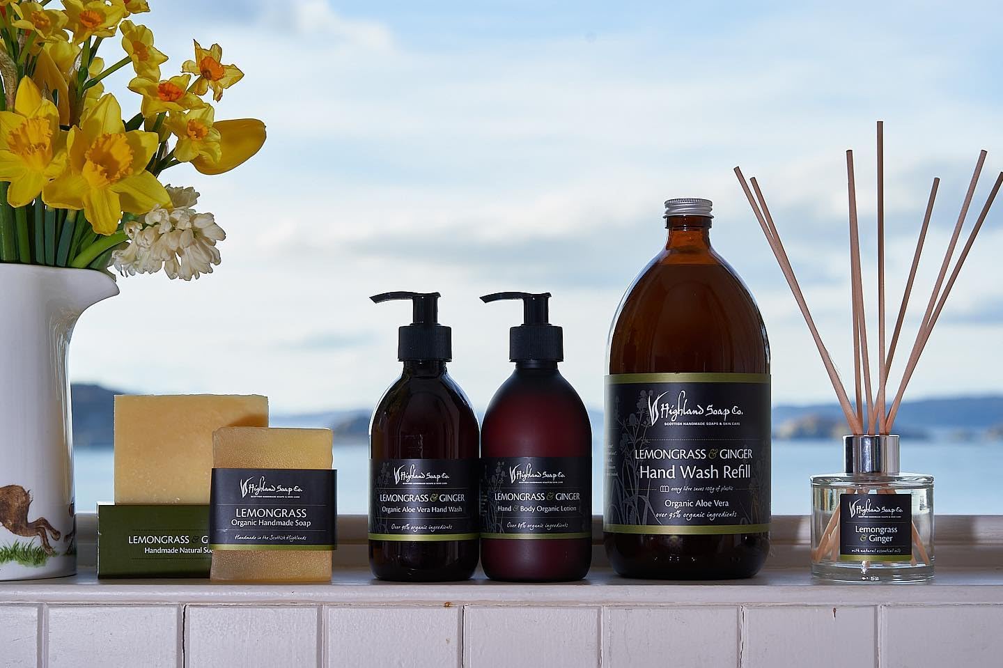 The Highland Soap Company Hand Care Gift Set, Organic Hand Wash & Lotion Set (Lemongrass & Ginger)