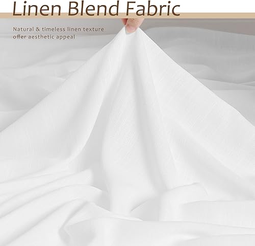 Miniatura 3 de Cortinas de lino blanco de 84 pulgadas, juego de 2 paneles con pestaña trasera larga, bolsillo para barra, cortinas semitransparentes para sala de