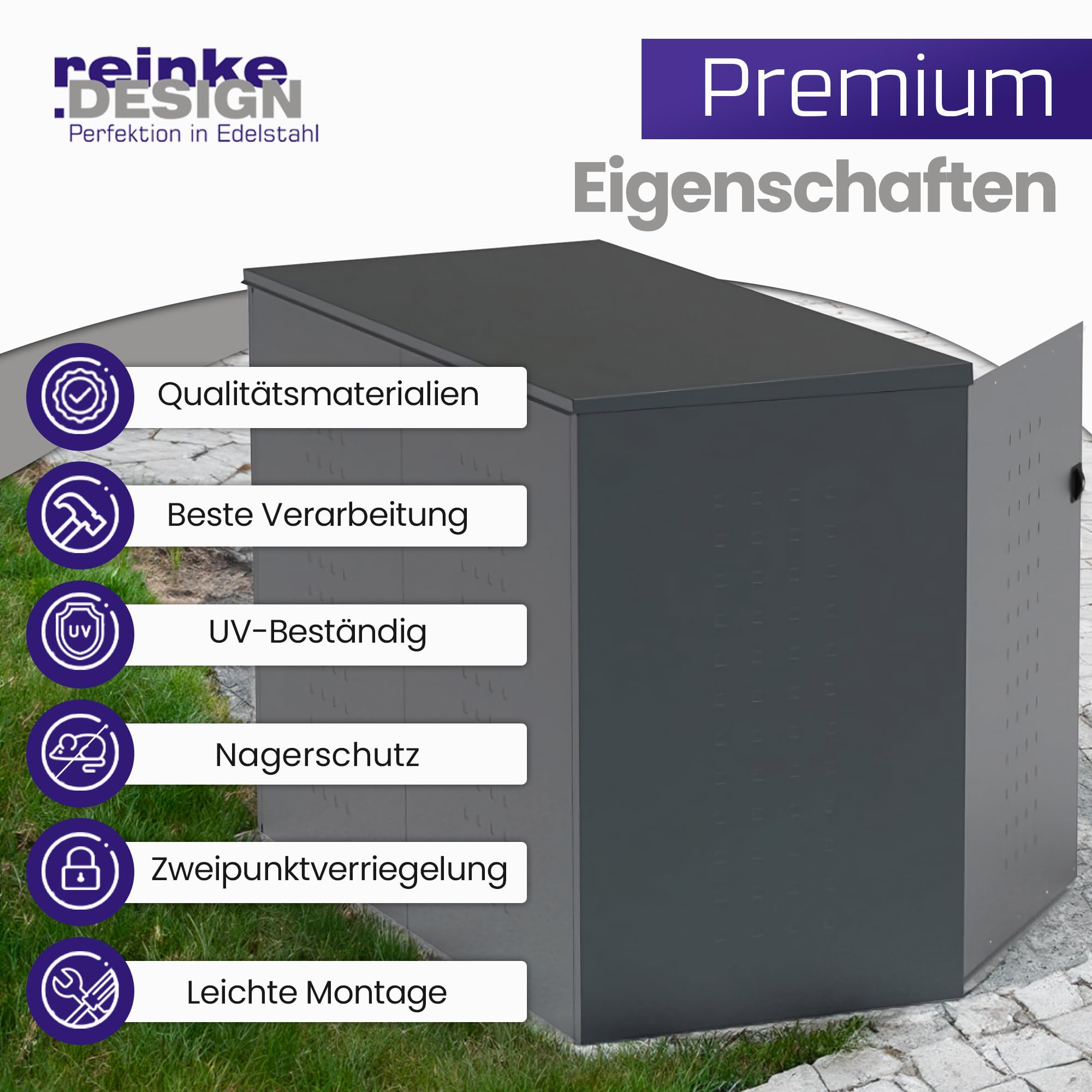 Fahrradgarage für 2–3 Fahrräder oder E-Bikes | Pultdach | Stahl verzinkt Anthrazit | Made in Germany