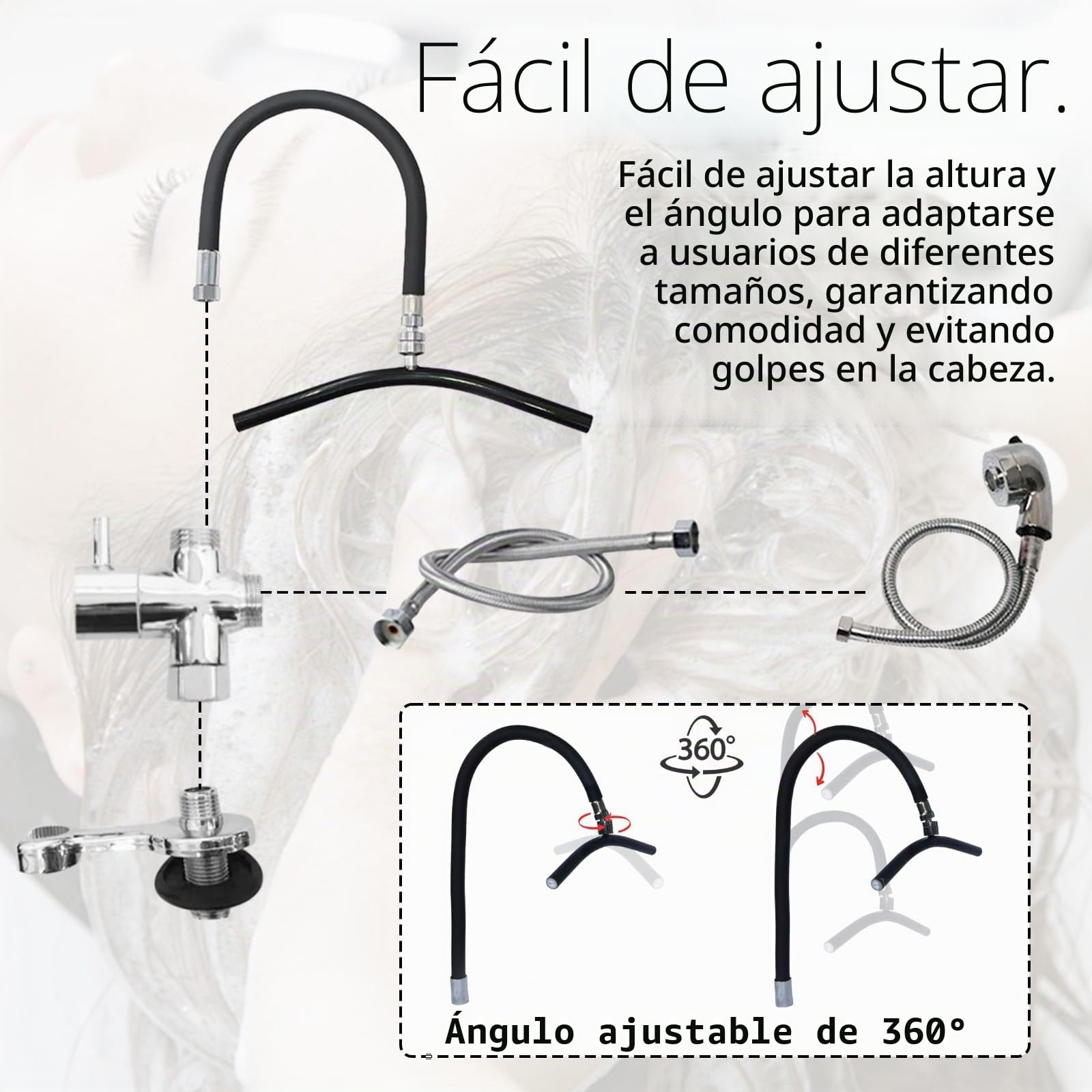 Estante De CirculacióN De Agua Para Terapia Spa Interfaz Redonda De Masaje Para Lavado De Cabello Ducha De Cascada Flexible Accesorio Para Champú Para SalóN De Belleza En Casa