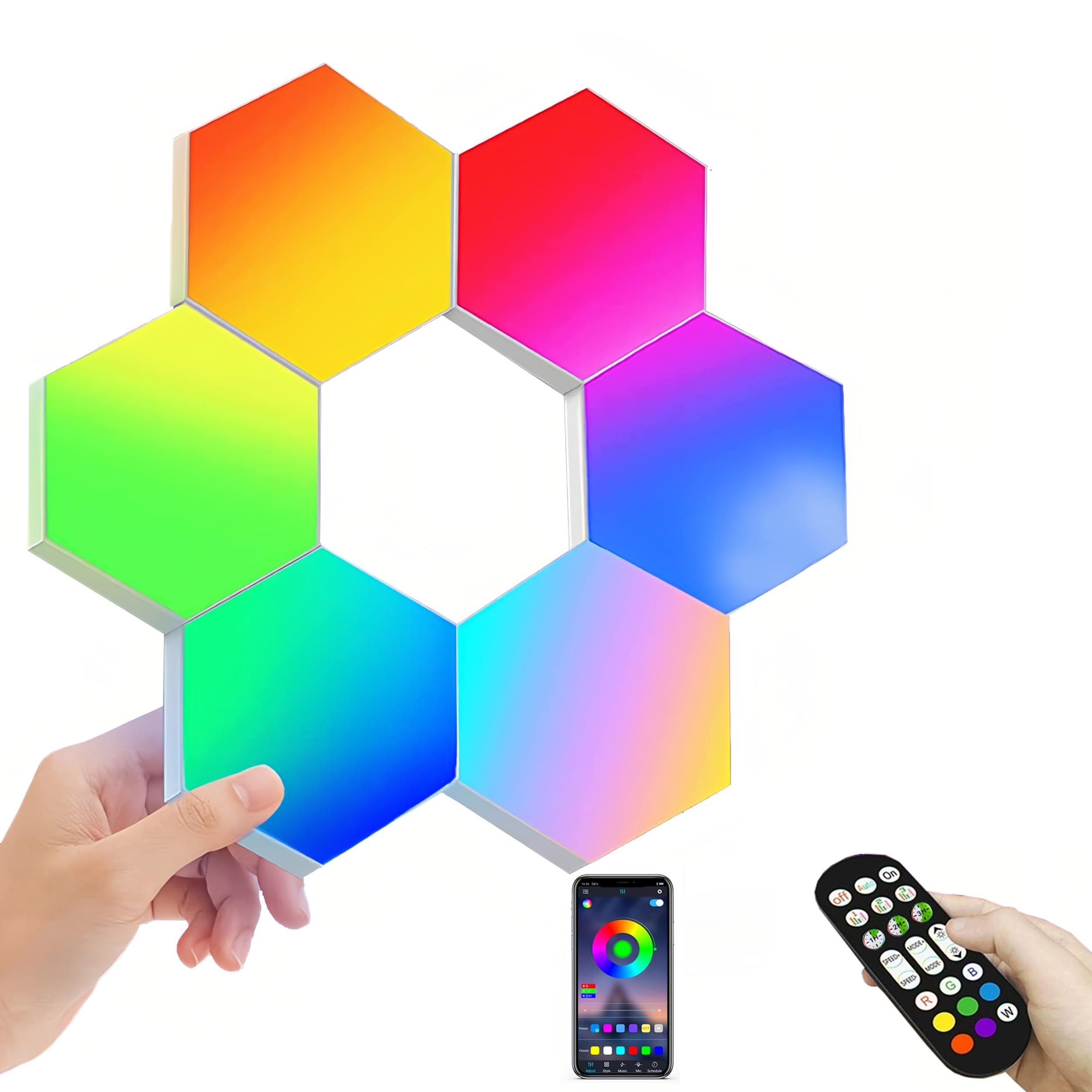 ThreeH Confezione da 6 app per applique esagonali e luci da gioco intelligenti con telecomando per l'arredamento del soggiorno della camera da letto