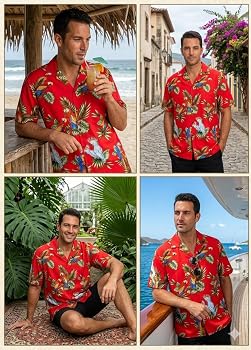 Amazon.com: Pacific Legend Parrots Hawaiian Shirt Red 3531-S