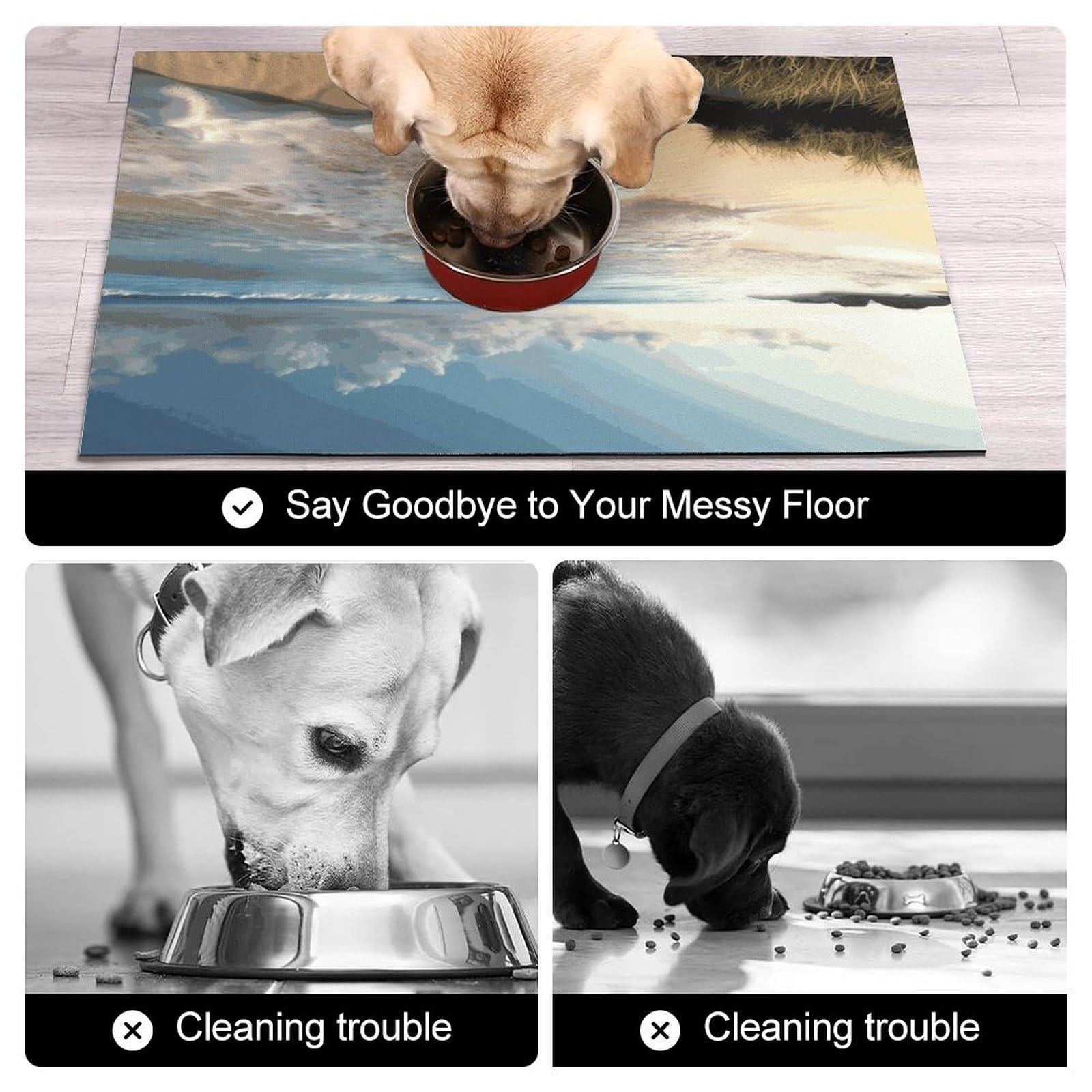 Serene Coastal Tapis de nourriture pour chat – Tapis d'alimentation antidérapant pour chien facile à nettoyer pour la nourriture et l'eau, tapis de gamelle pour chien et chat, 61 x 81,3 cm