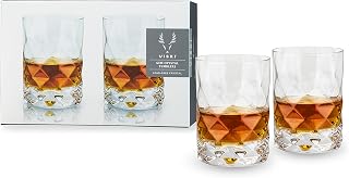 Viski Raye Gem Crystal Lowball Liquor Tumblers Set of 2 - Stylish Glasses for Whiskey, Bourbon, Old Fashioned and Scotch, Cocktail Glass Gift Set, 10 oz