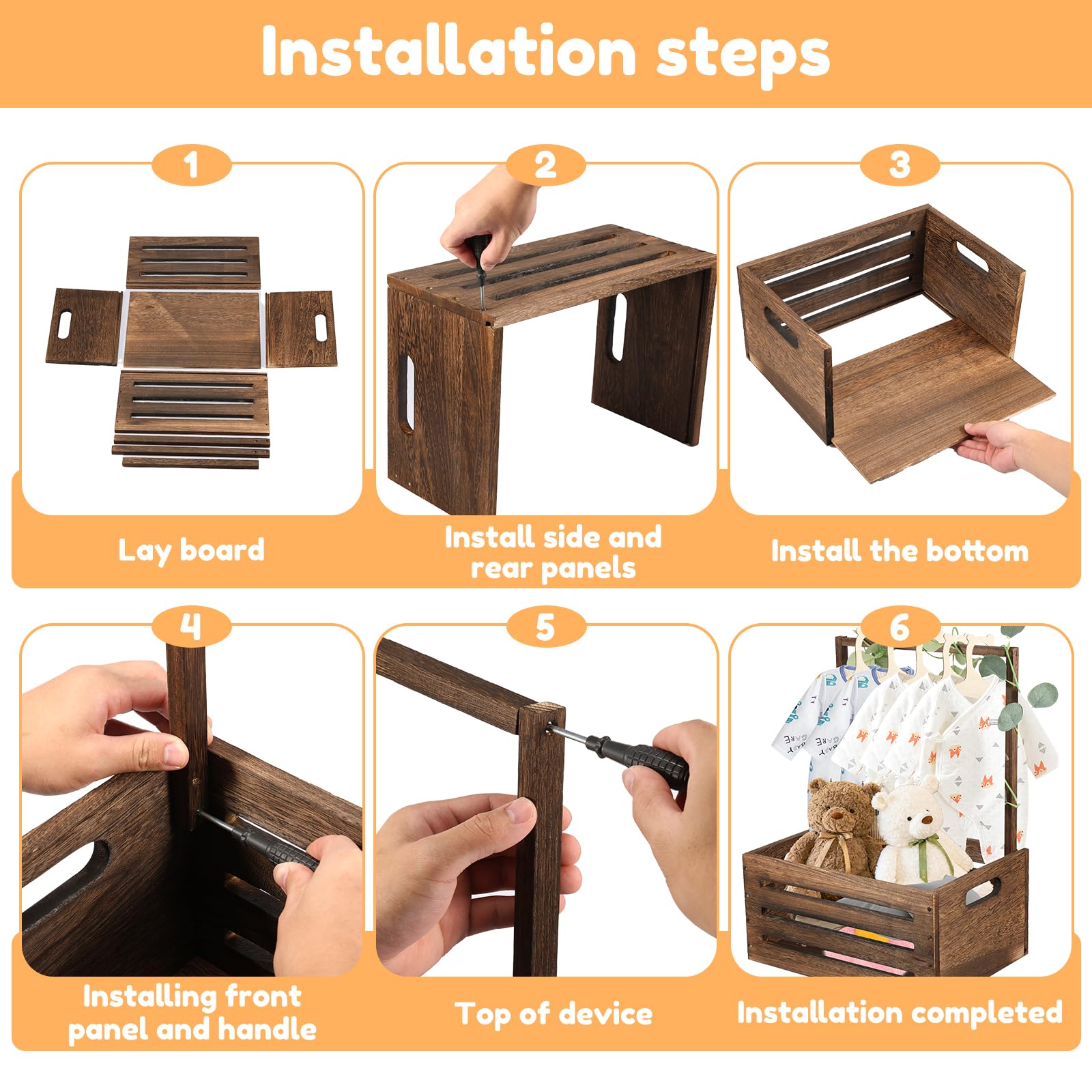 Panier pour cadeaux en bois, pour fête prénatale, avec 5 cintres, panier pour bébé avec poignée, panier cadeau de fête prénatale en bois, panier à linge, cadeau de fête prénatale (style 6)