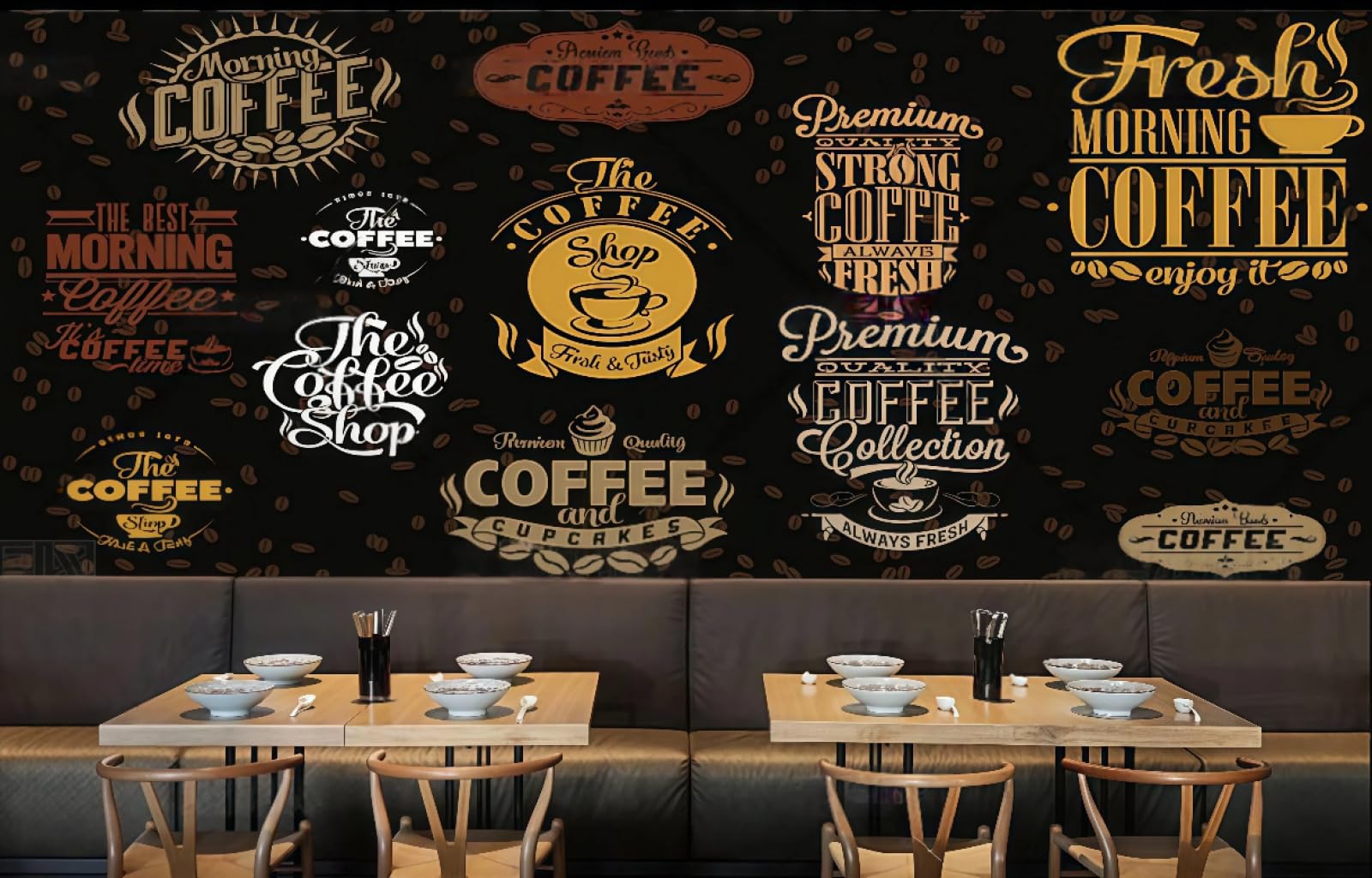 rskjdghshd Wallpaper Retro Coffee English Letters Drink Theme Dessert Shop Western Restaurant Background Wall Mural Afternoon Tea Coffee Shop Wallpaper,3D,430x300cm
