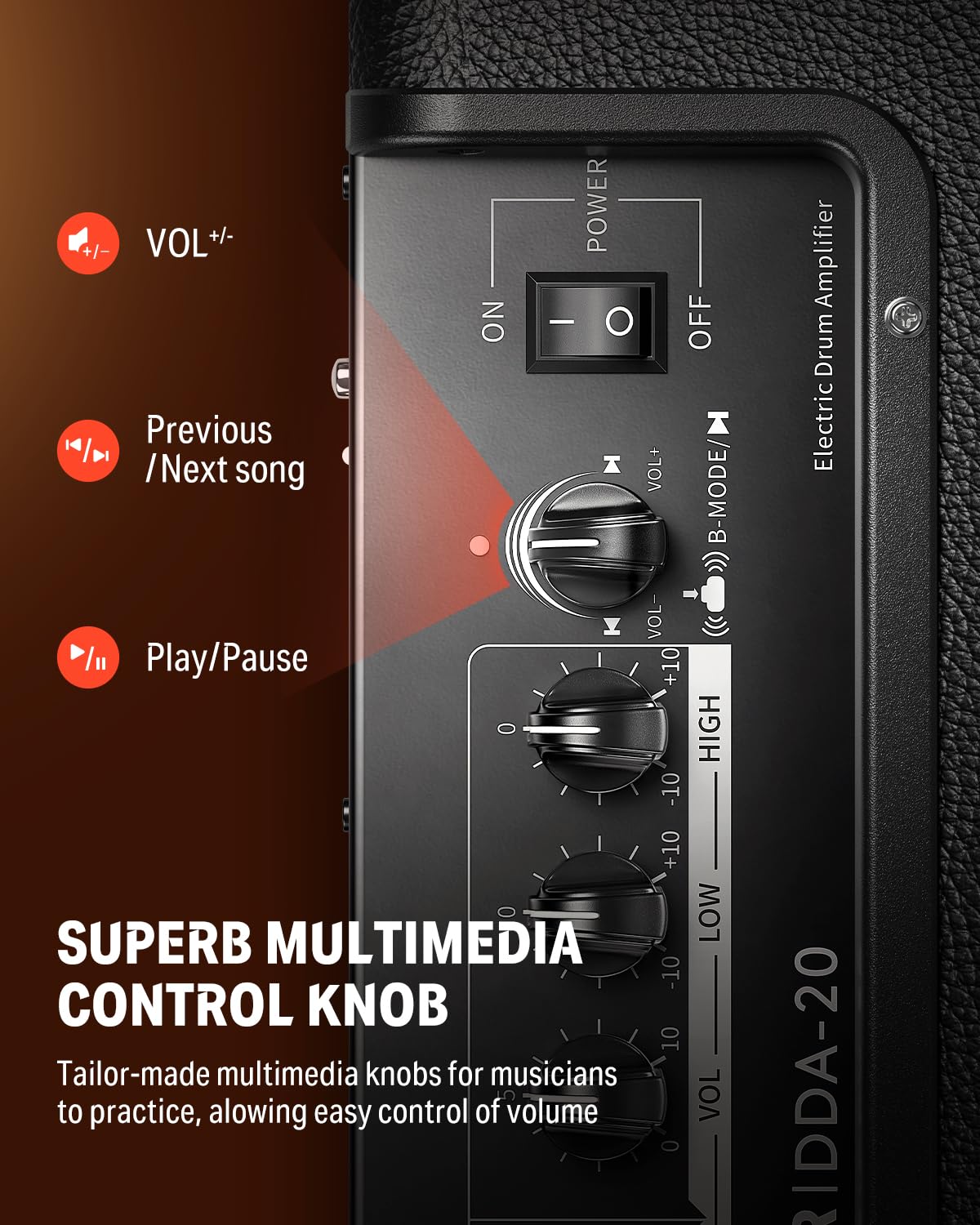 Donner Mini Electric Drum Amp 20W, Wireless Electronic Drum Amplifier Keyboard Speaker DDA-20 Portable for Home Practice