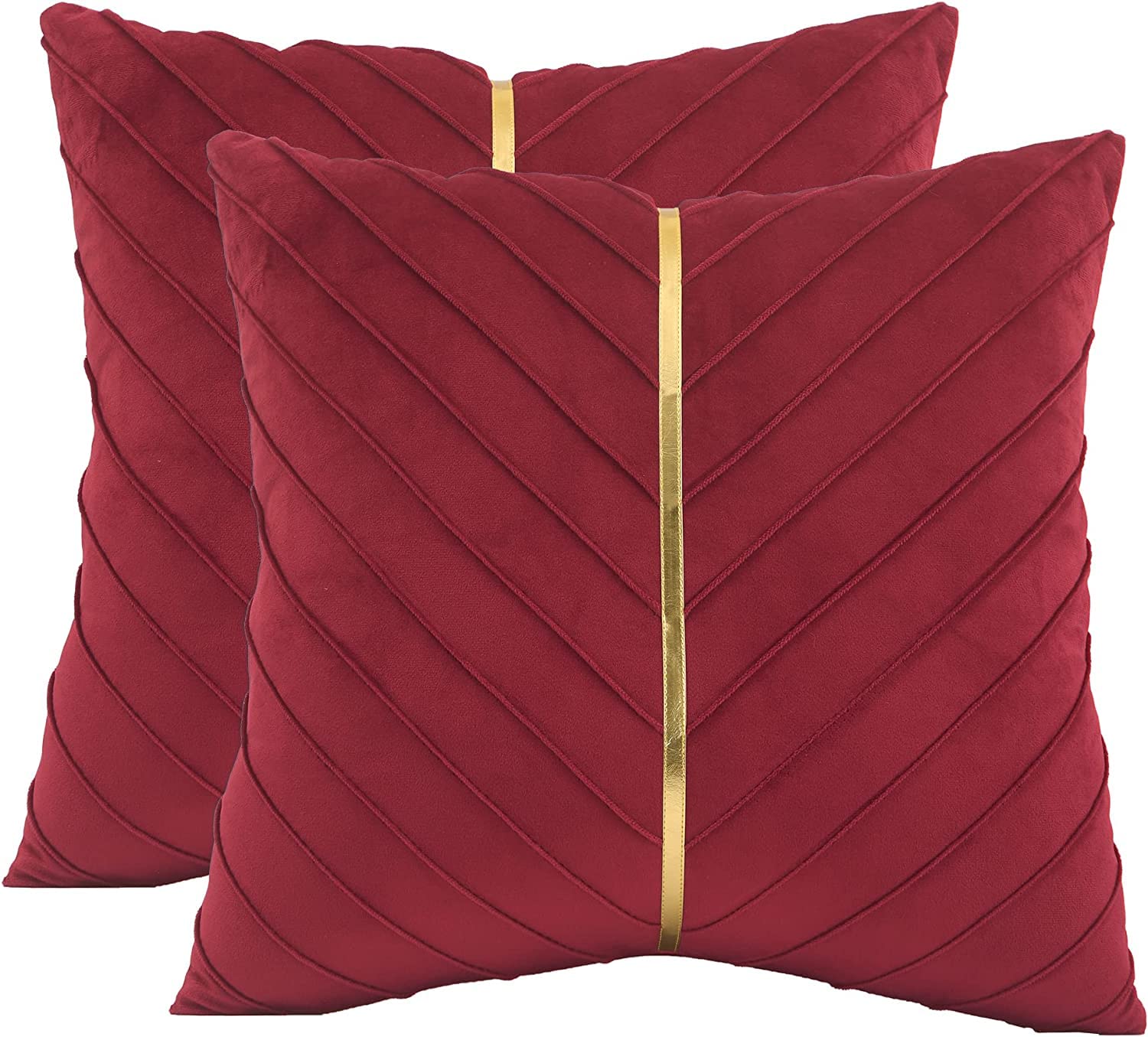 Tosleo Red Velvet Throw Pillow Covers 16x16 Inch, Pack of 2 Gold Leather Sofa Cushion Covers for Valentine's Day Luxury Modern Decor for Wedding, Living Room โ image 1