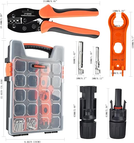 Miniatura 2 de Kit de herramientas de crimpado de conectores de panel solar con 1 crimpador, 15 pares de conectores y 1 llave inglesa, herramientas esenciales para