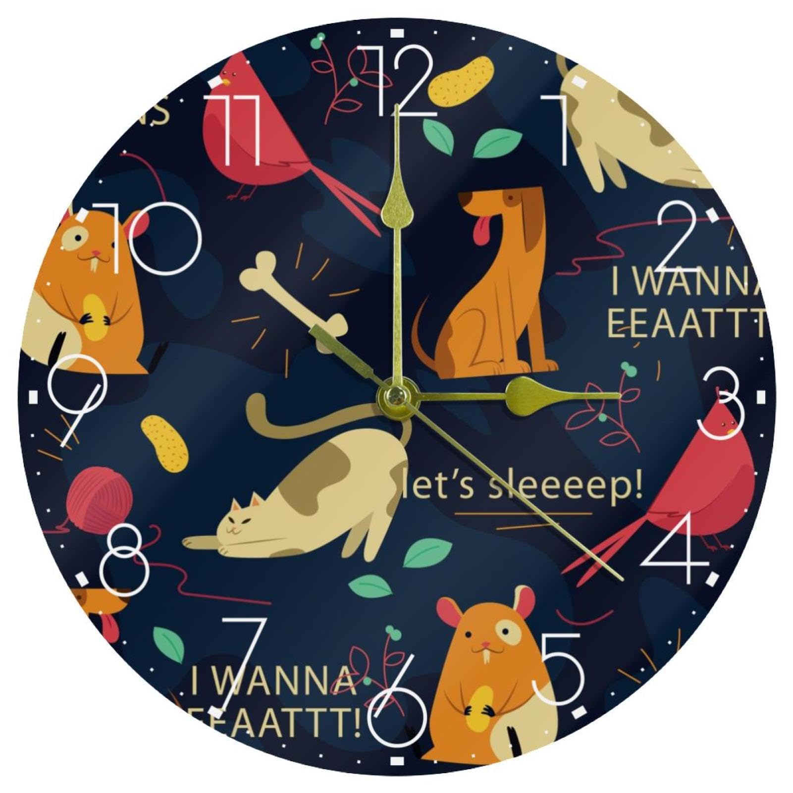 Horloge murale ronde silencieuse idéale pour cuisine et salon motif animaux