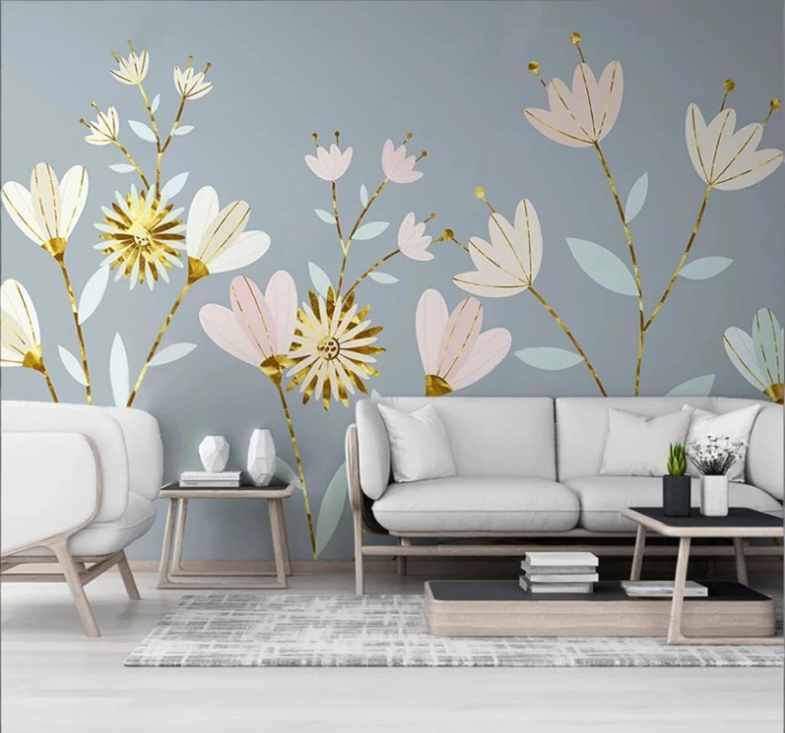 XLMING Minimalist Luxury Beautiful Plants Flowers 3D Wallpaper Luxury Silk Study Dining Feature Sofa Grey Bedroom Living Room Tv Decorative Wall-350cm×256cm